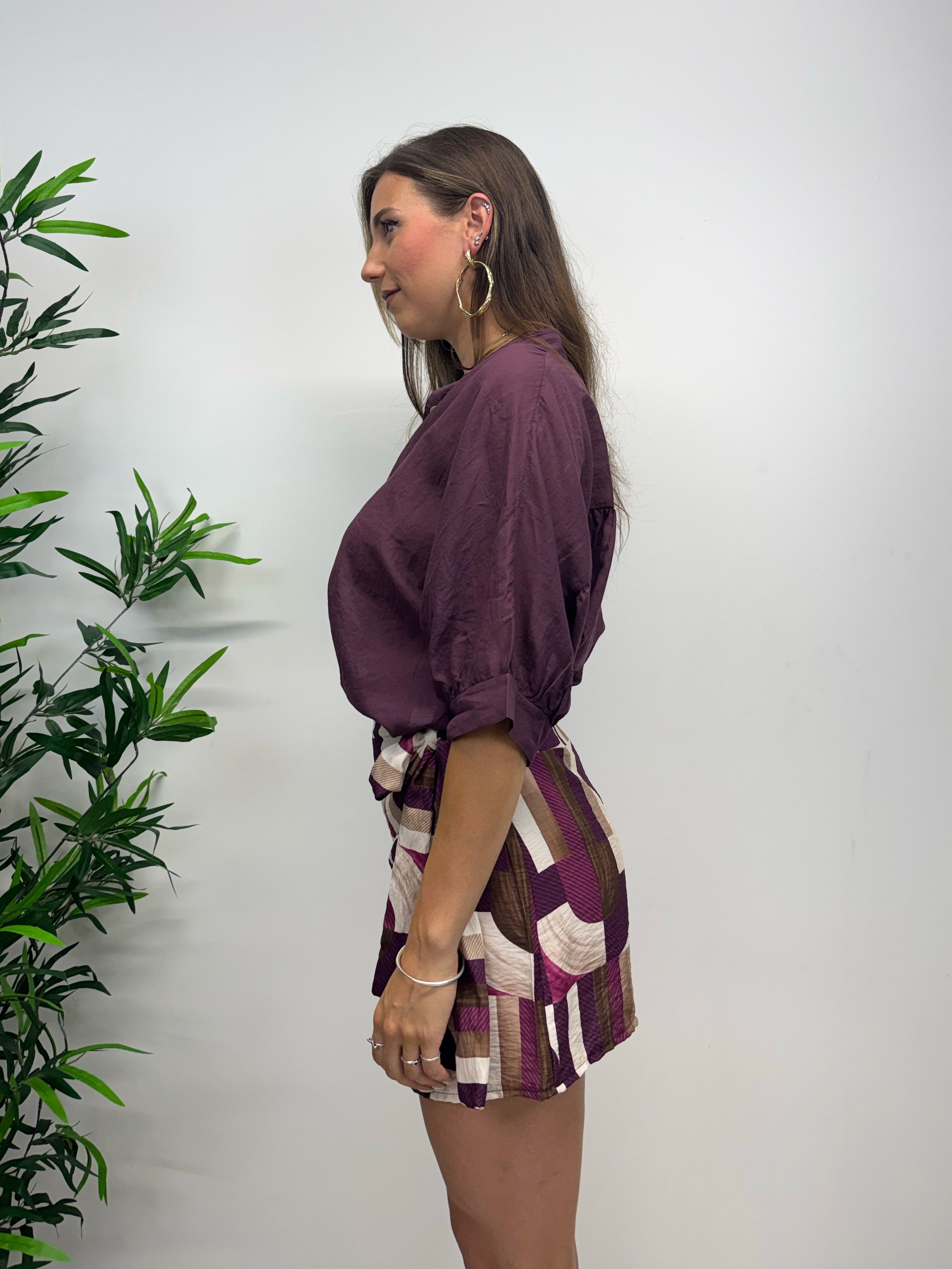 Minigonna a pareo vino e beige