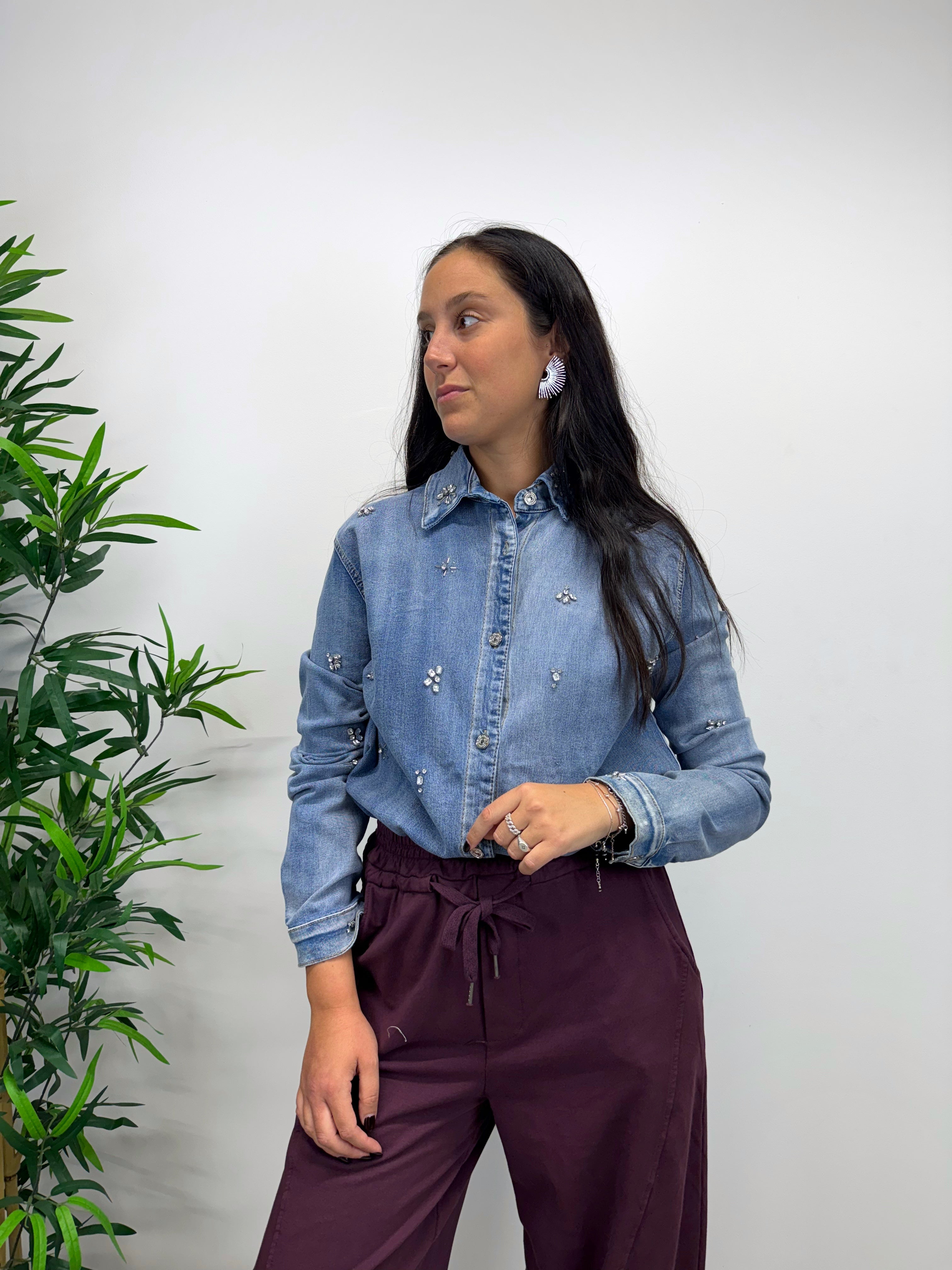 Camicia in jeans con strass