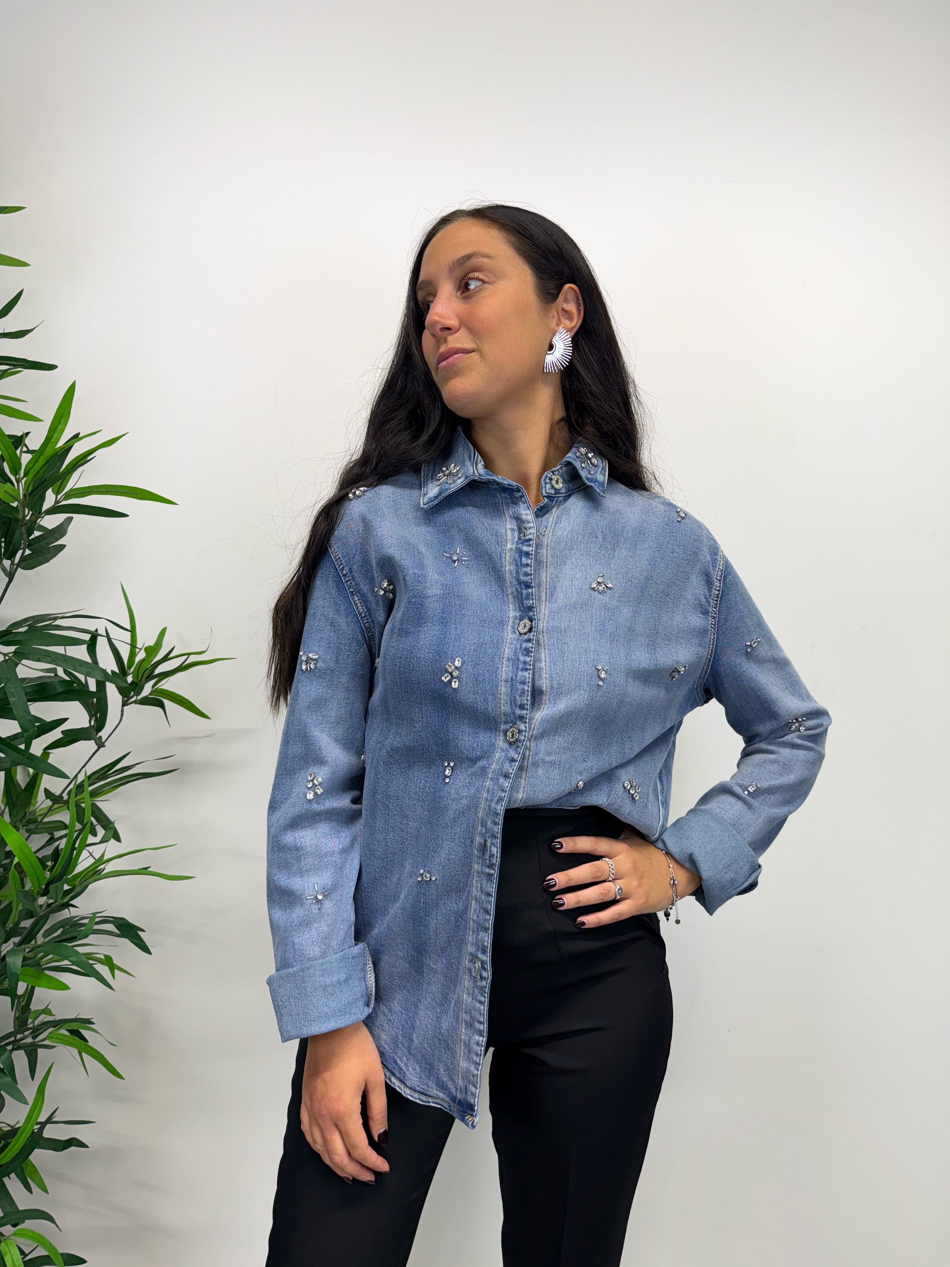 Camicia in jeans con strass