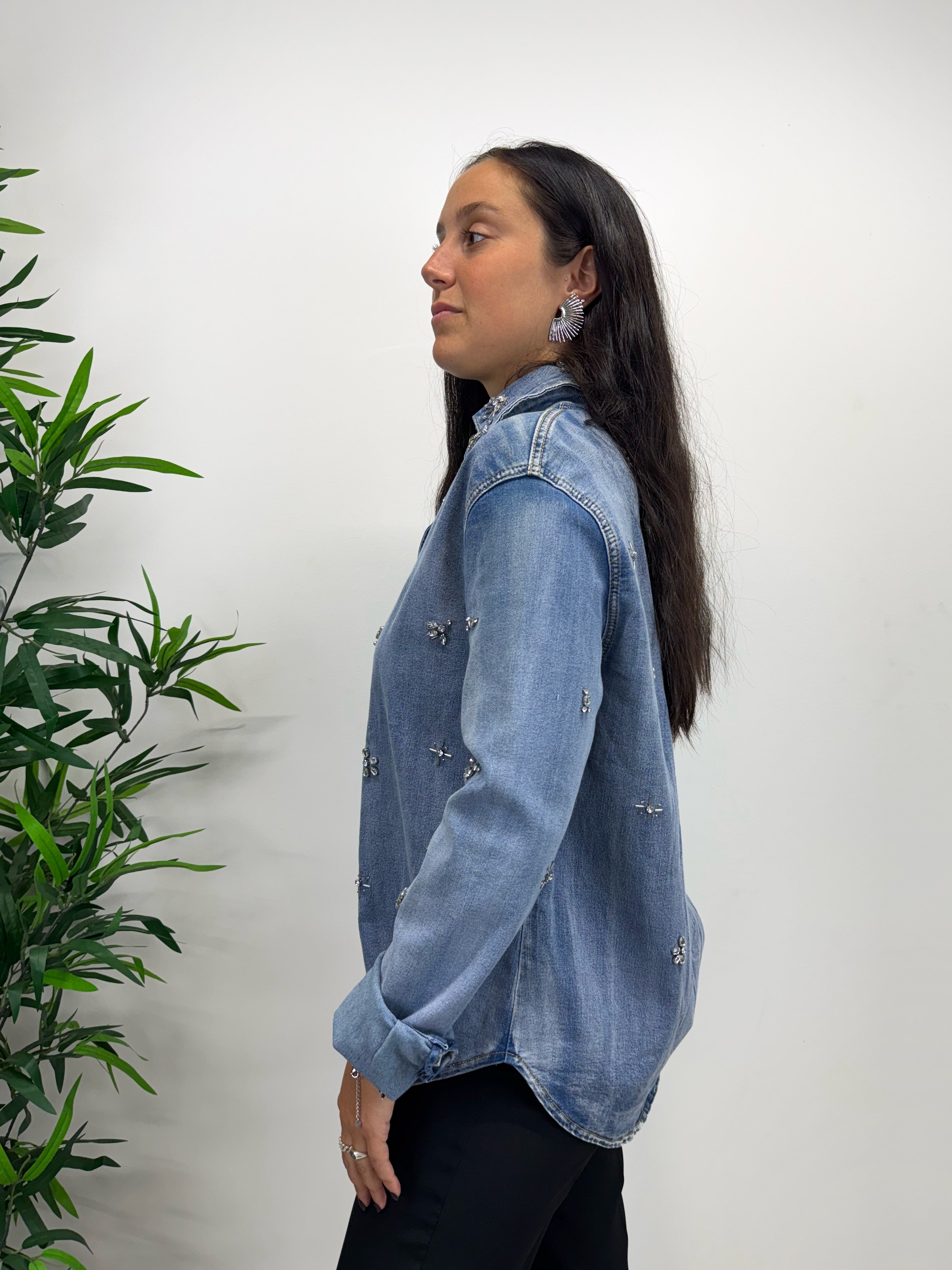 Camicia in jeans con strass