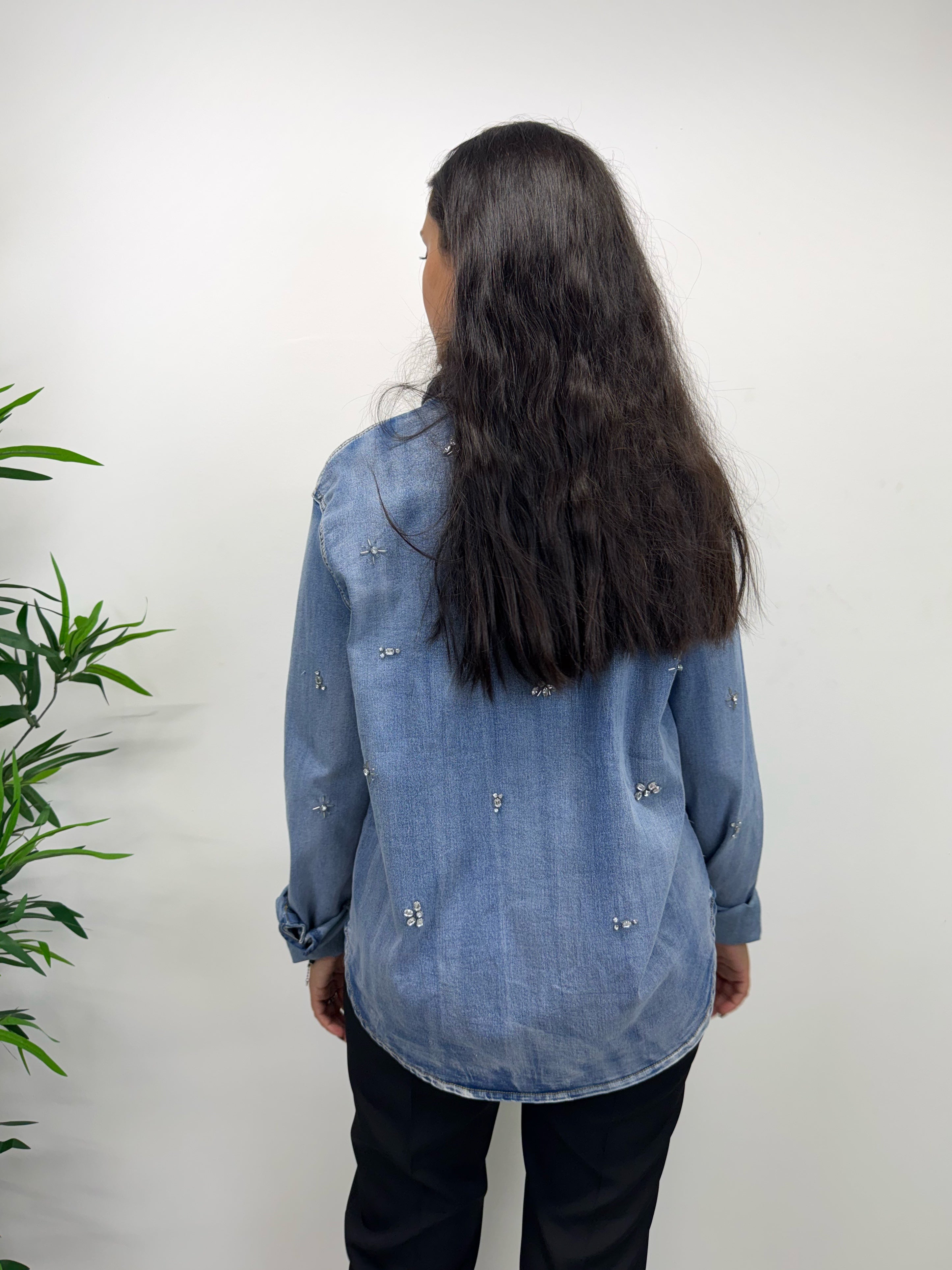 Camicia in jeans con strass