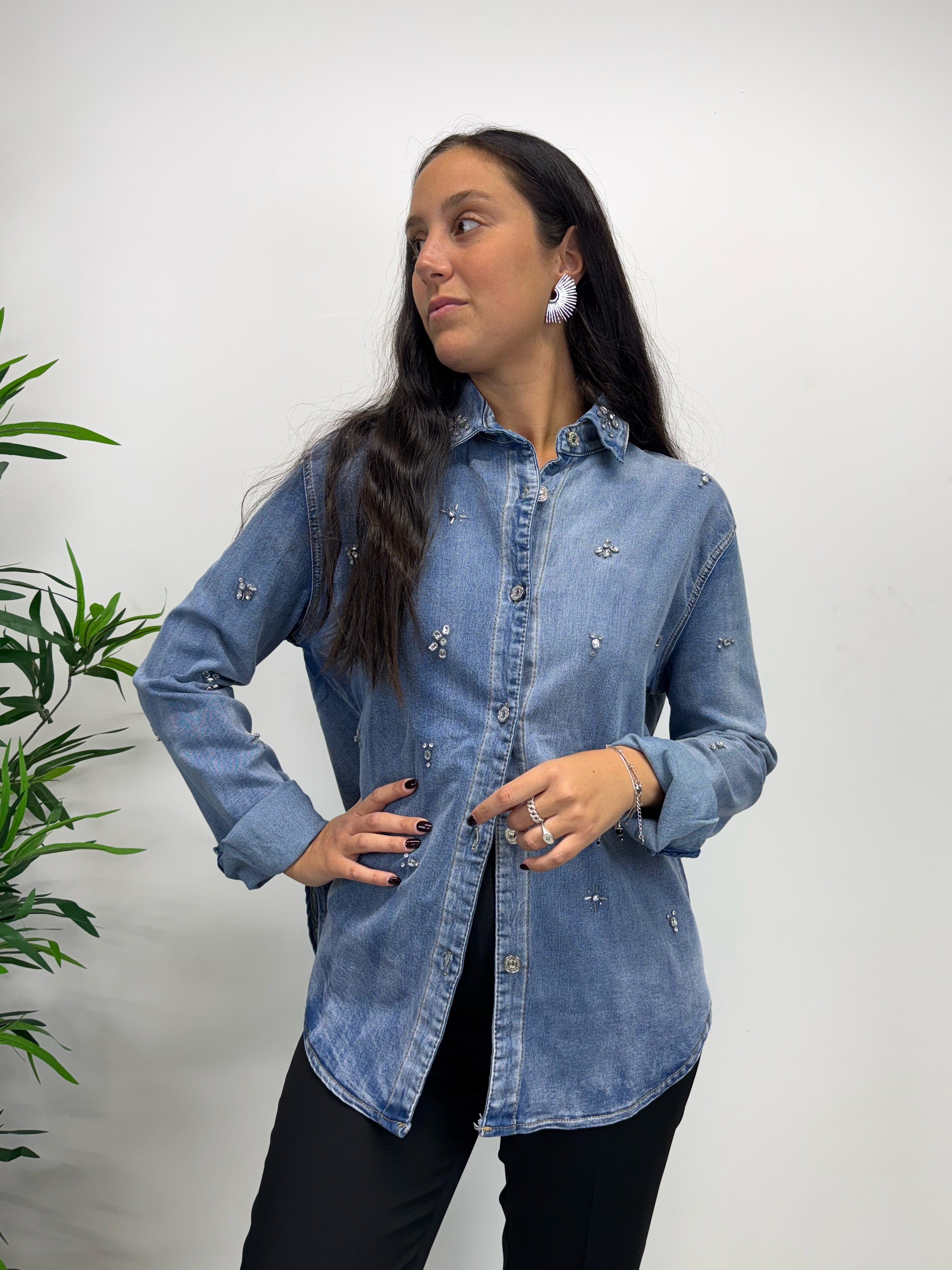 Camicia in jeans con strass