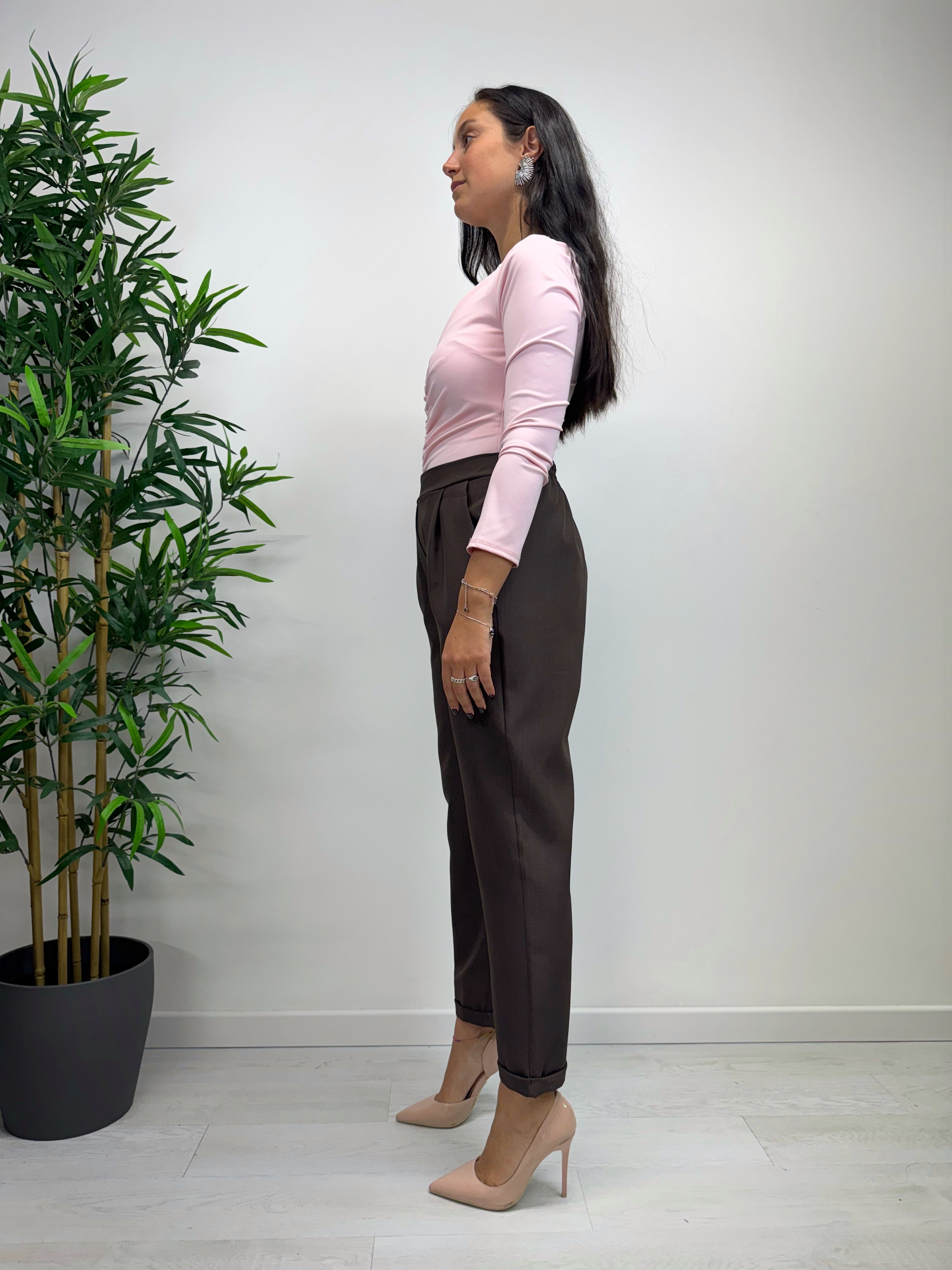 Pantaloni MARGARET con elastico caffè