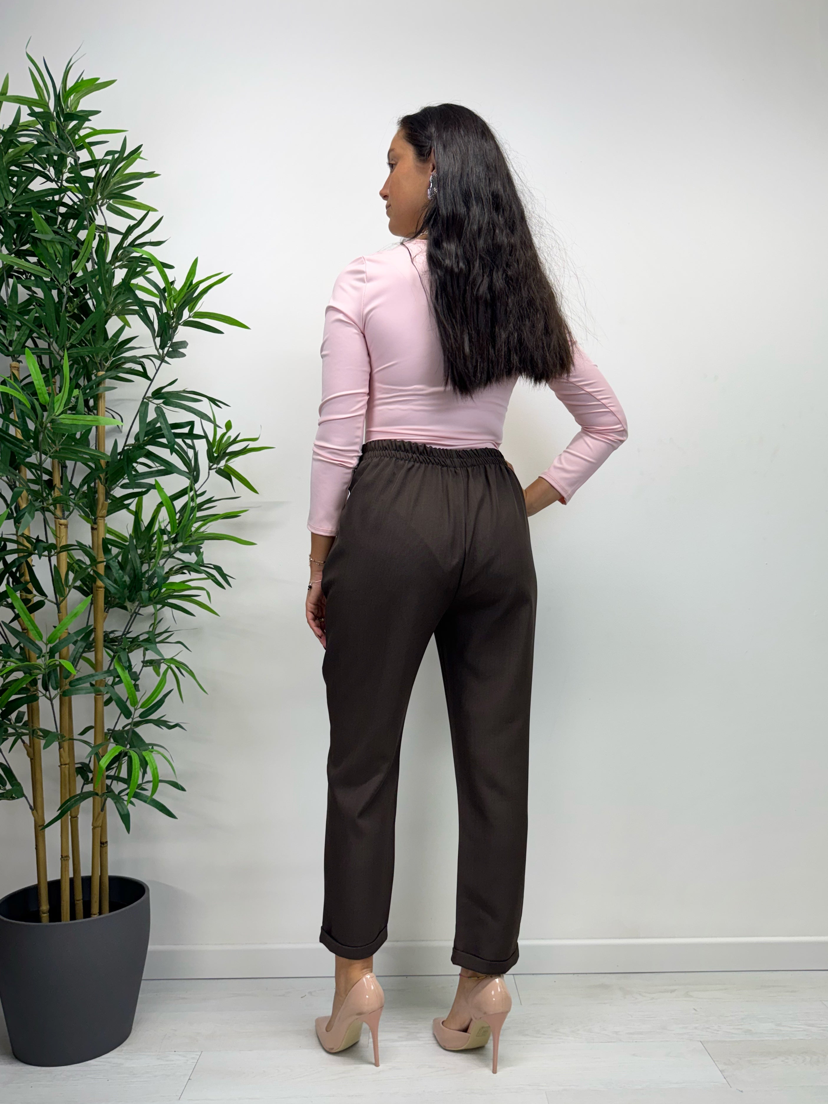 Pantaloni MARGARET con elastico caffè