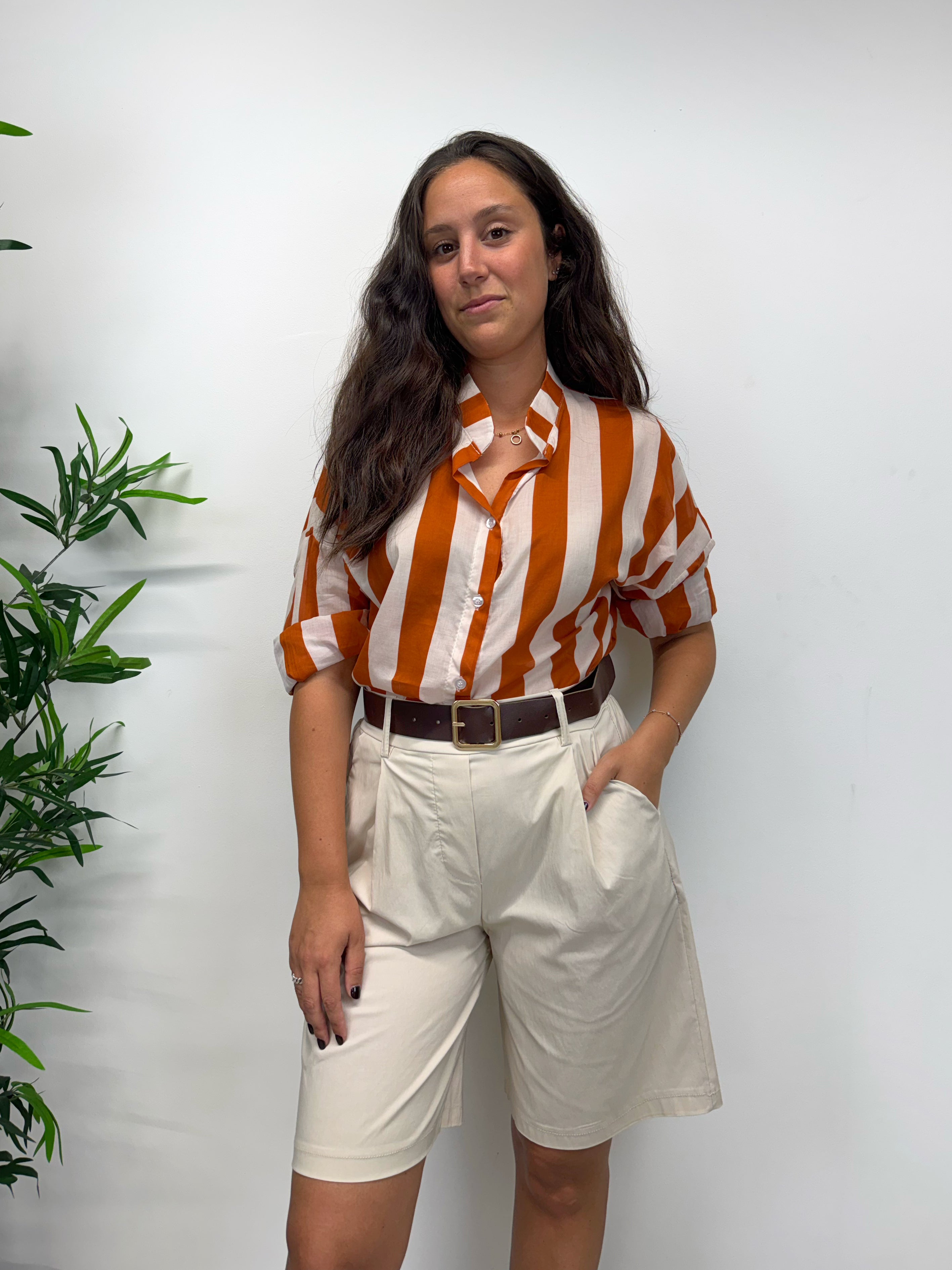 Camicia a righe panna e zucca