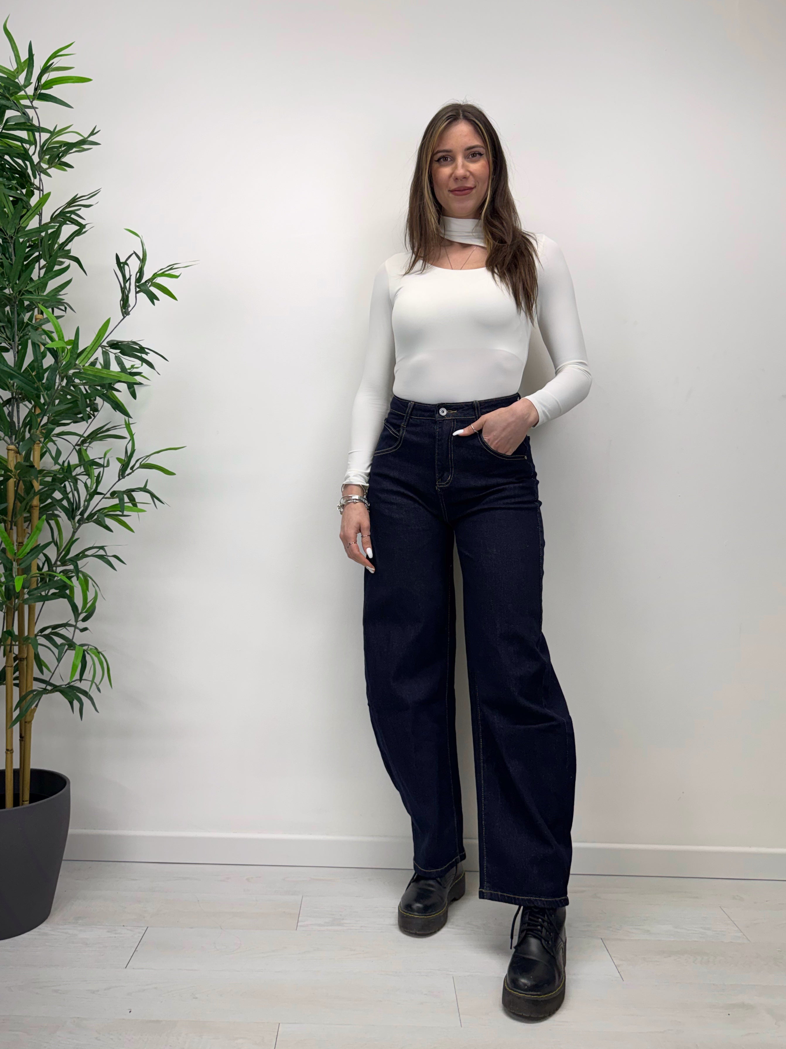 Jeans barrel denim scuro