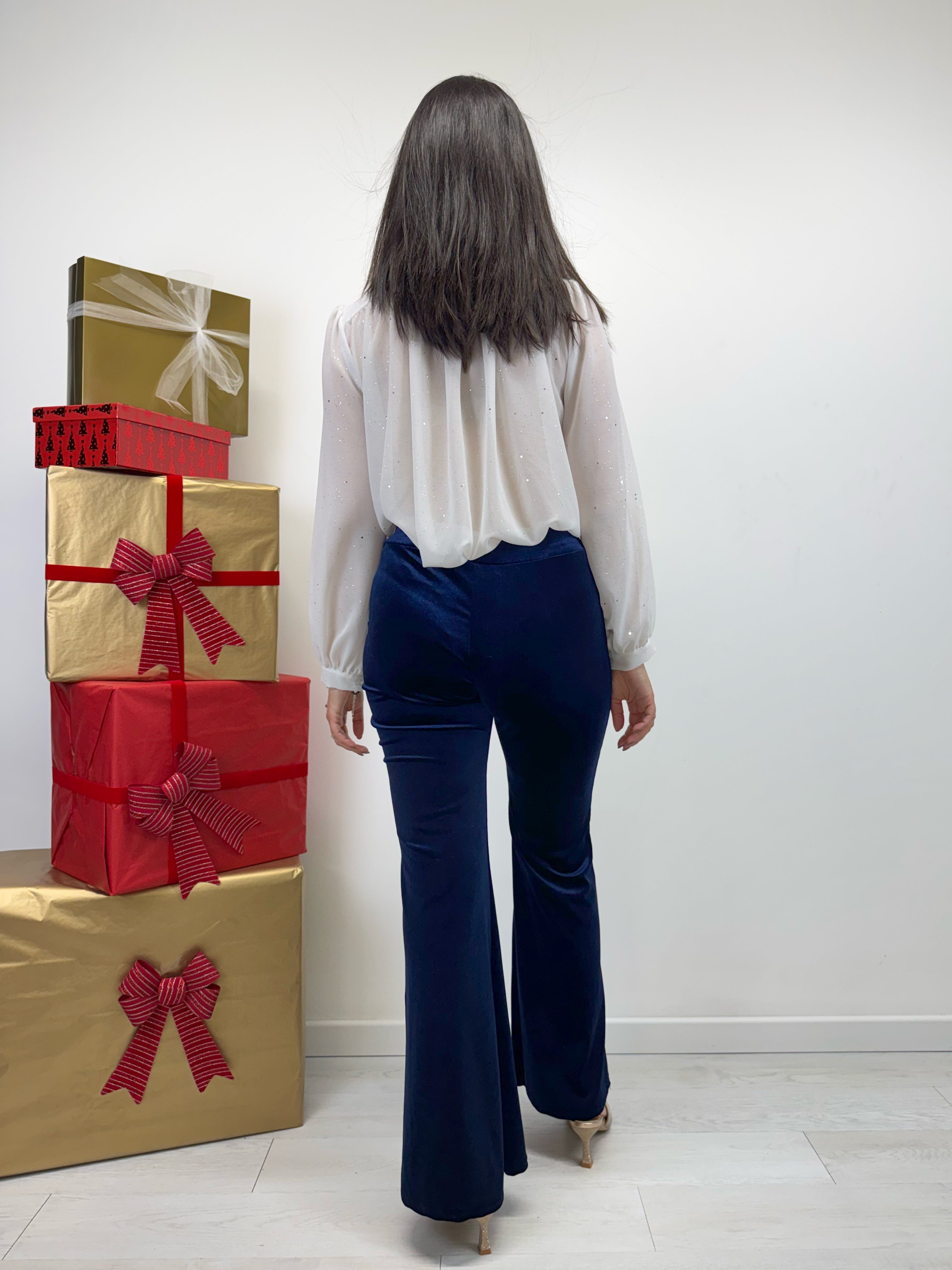 Pantaloni a zampa in velluto +colori