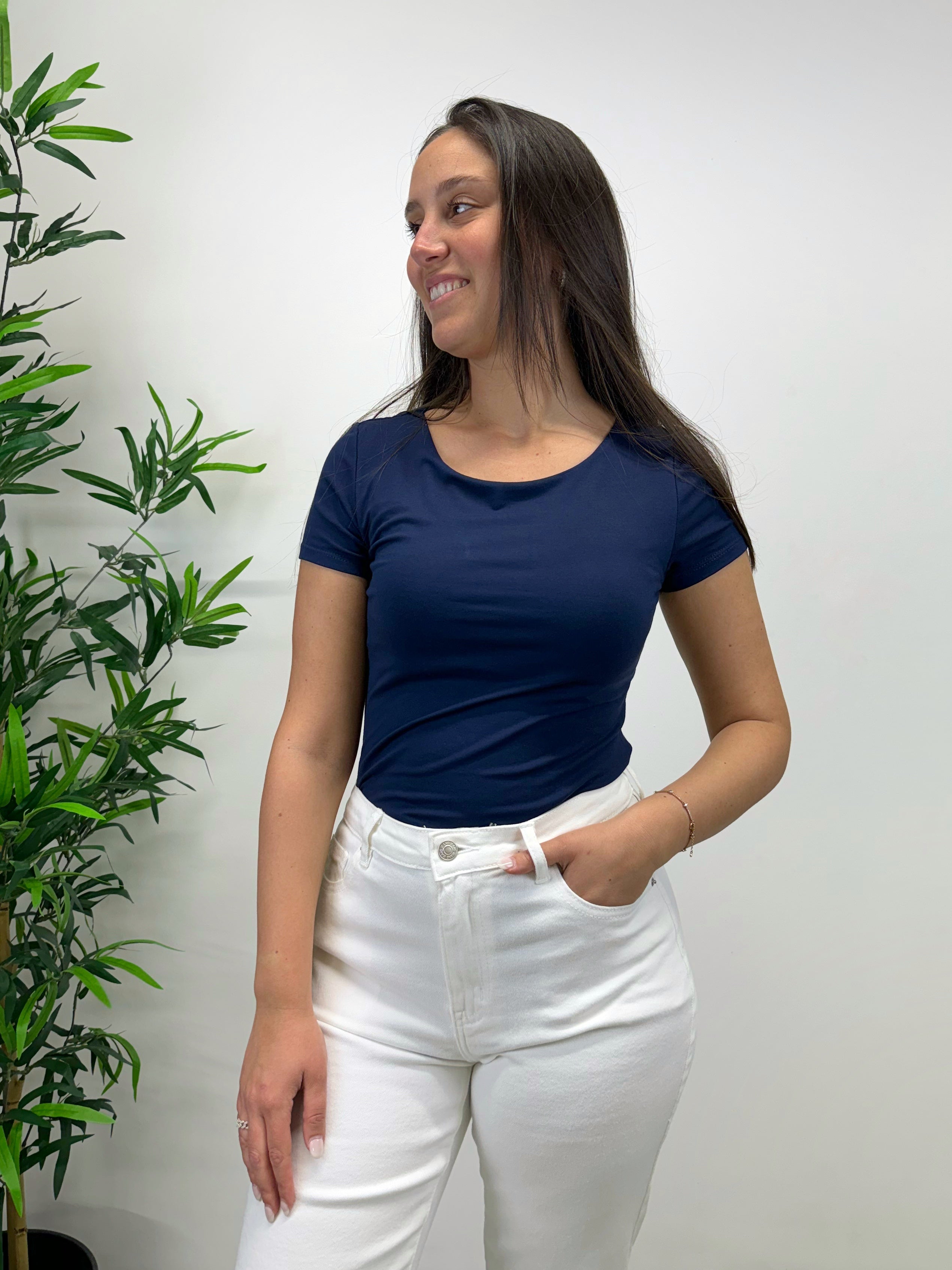 T-shirt scollo tondo +colori