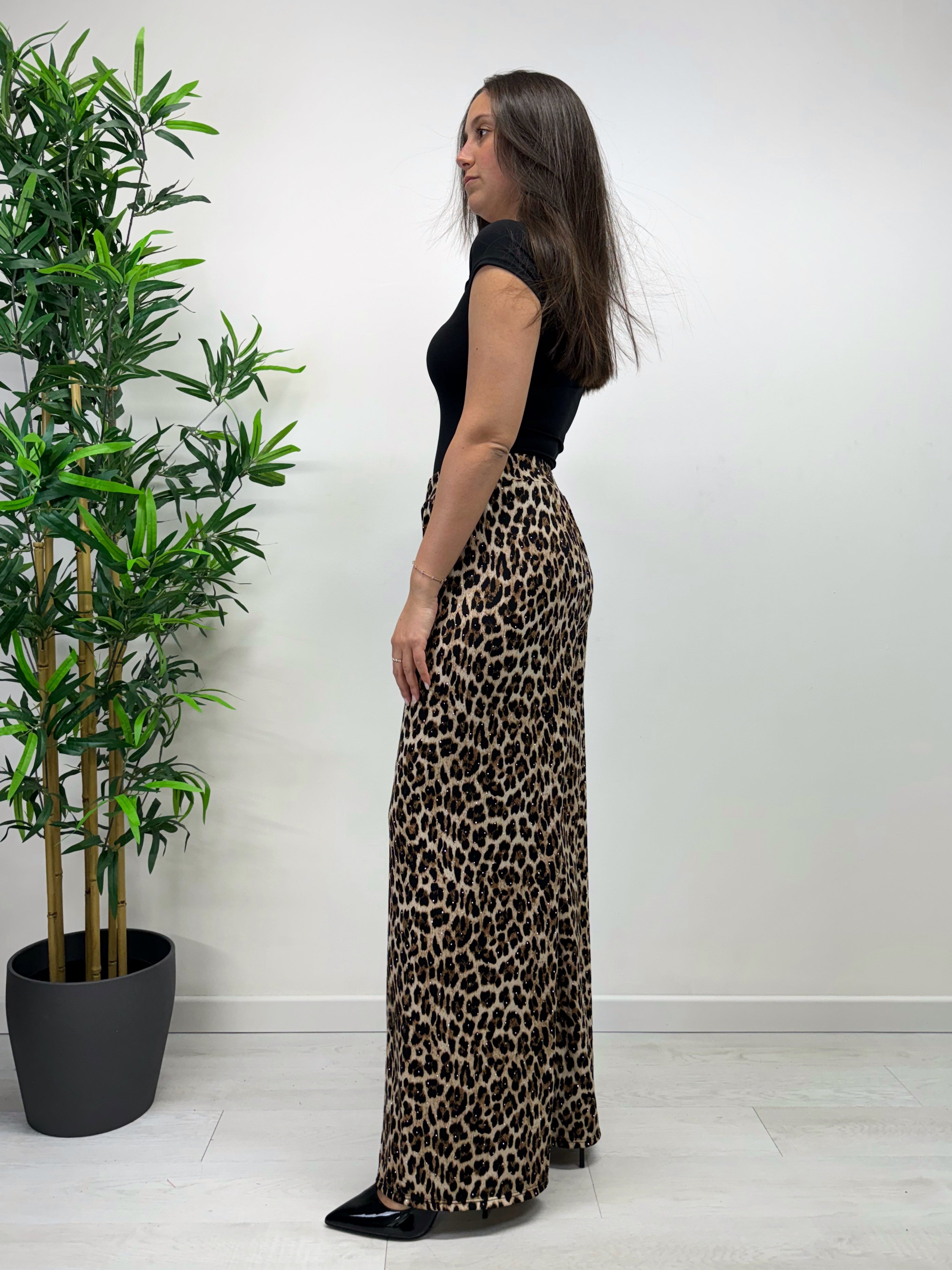 Pantapalazzo leopardato con strass