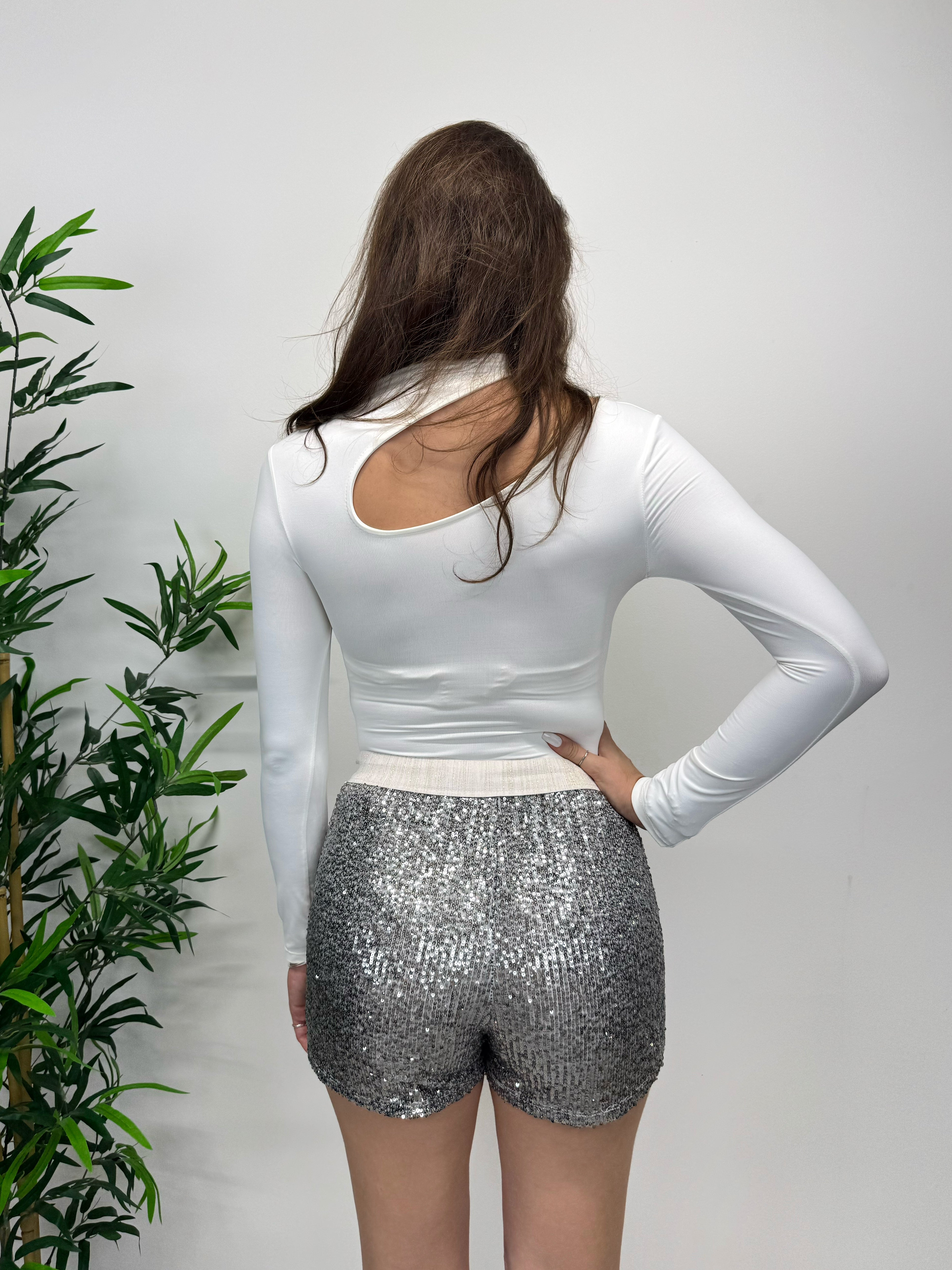 Shorts in paillettes argento