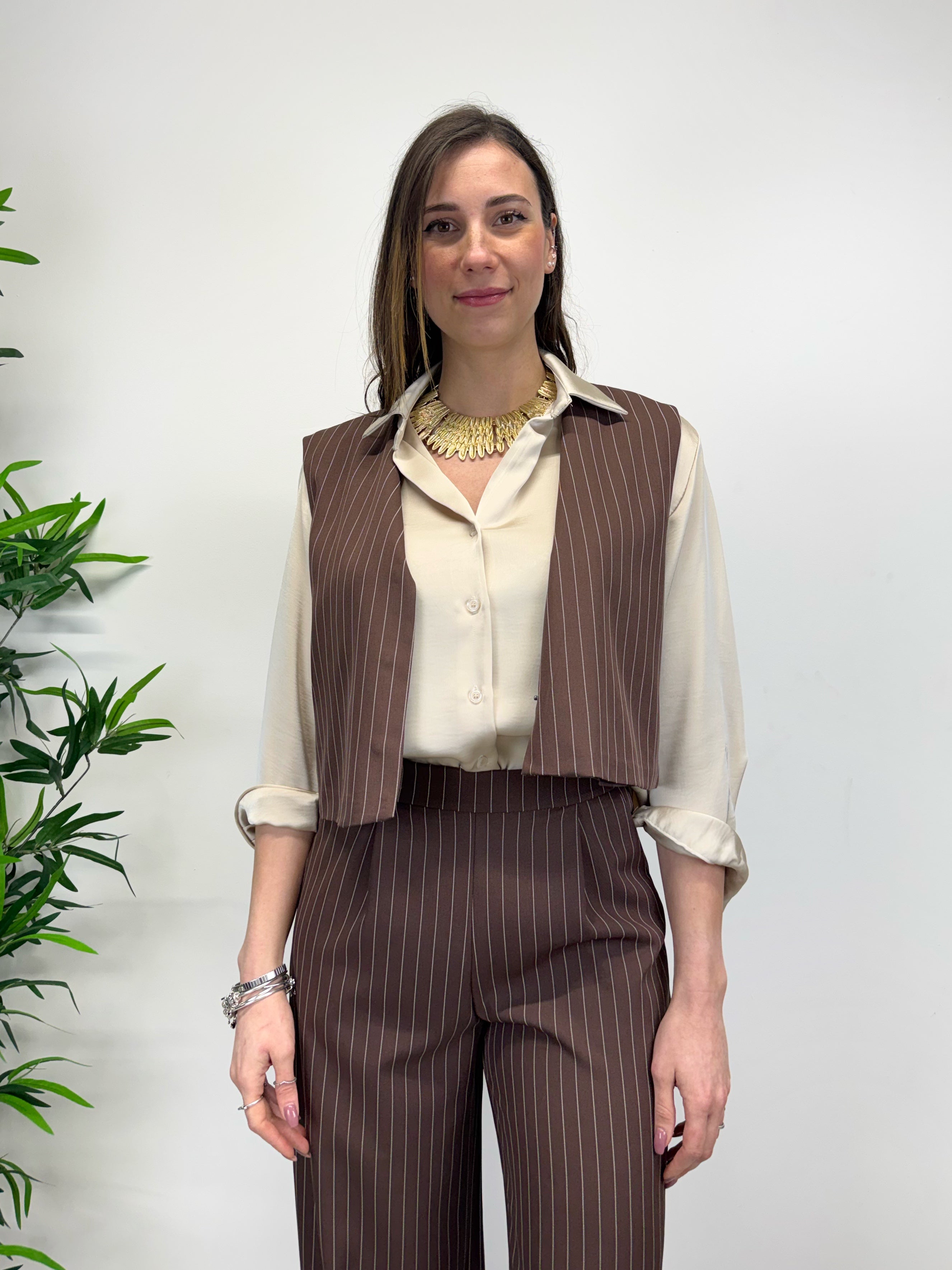 Gilet crop NY cioccolato