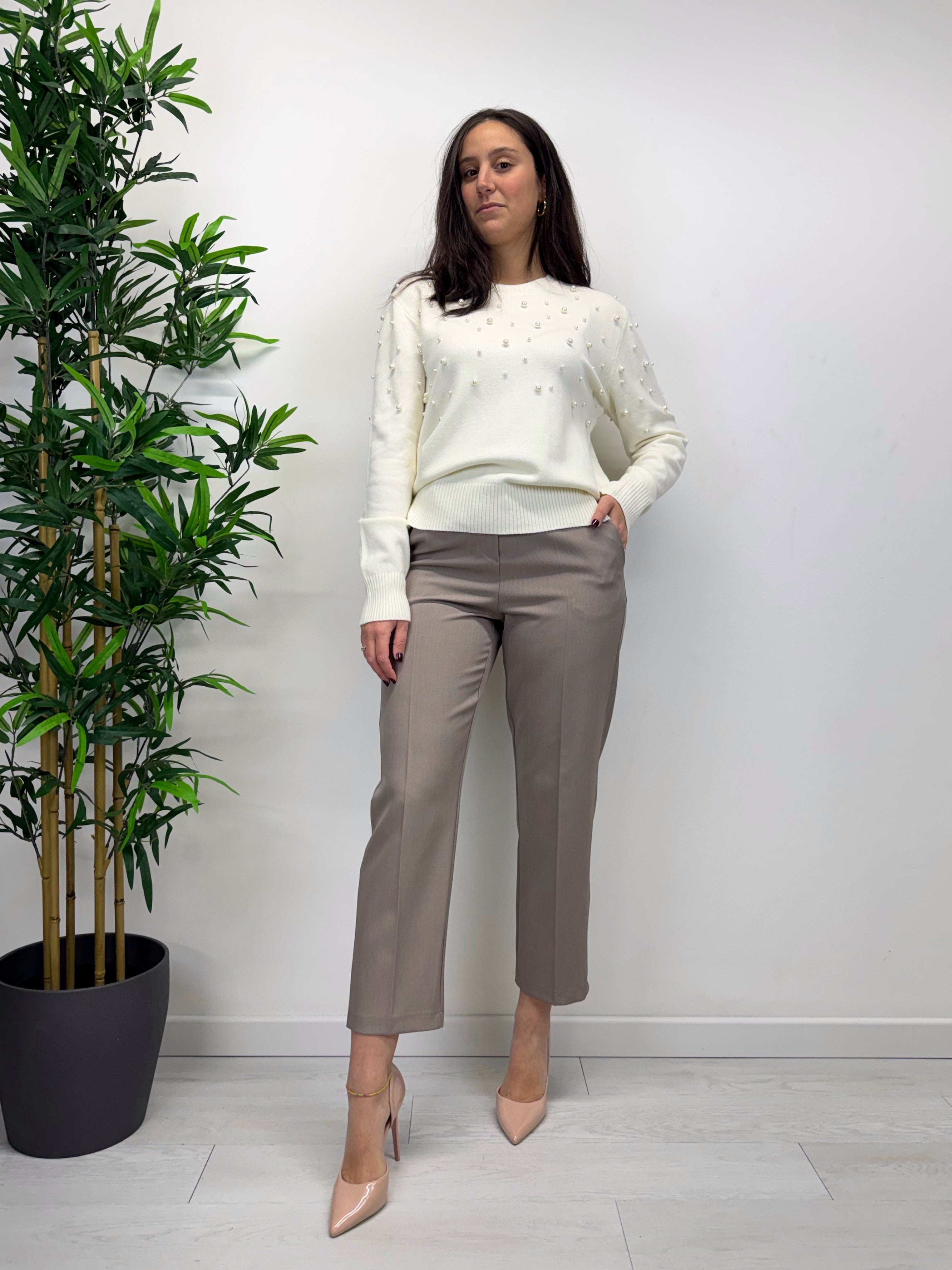 Maglioncino con perle panna