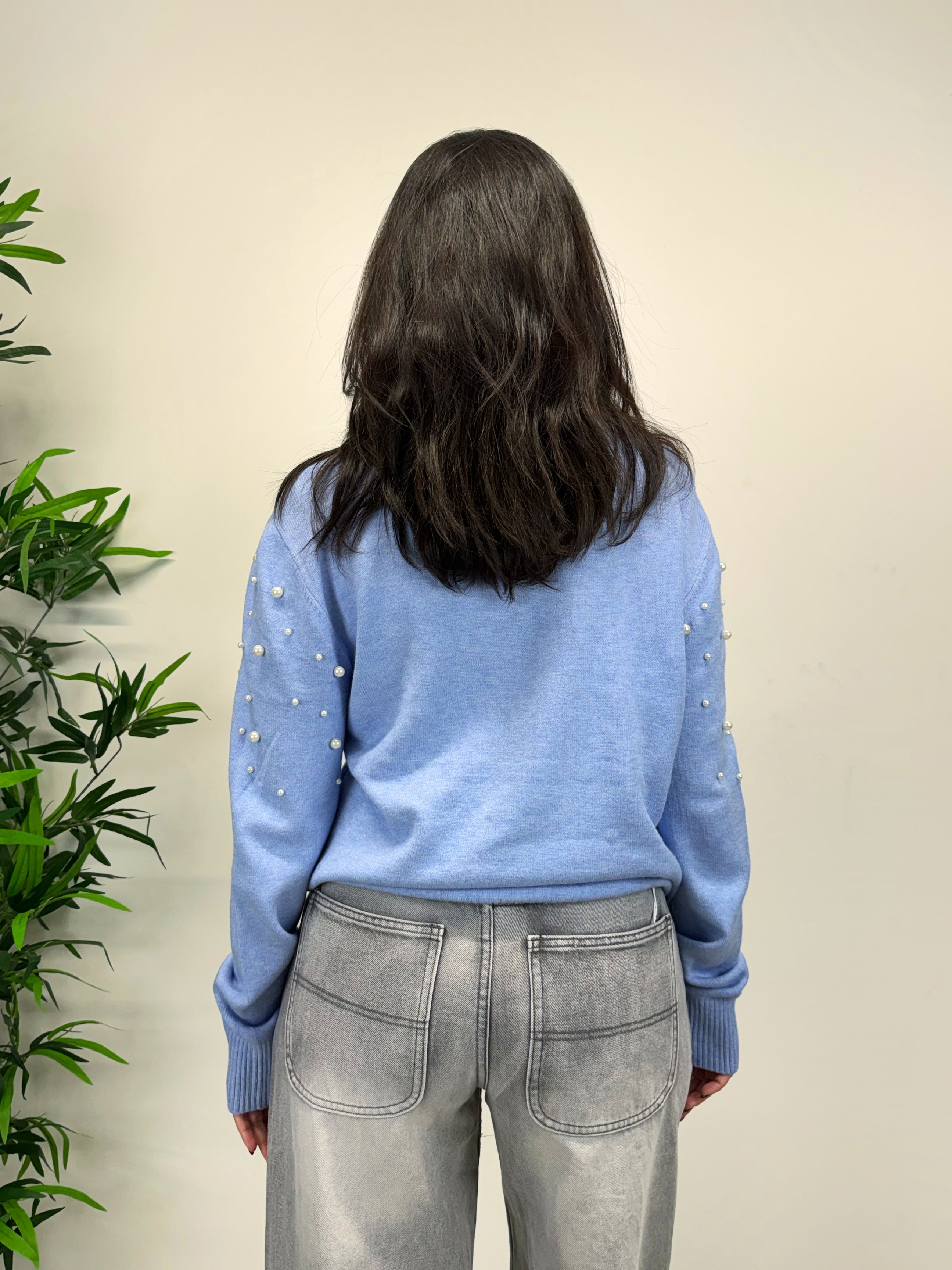 Maglioncino con perle ceruleo