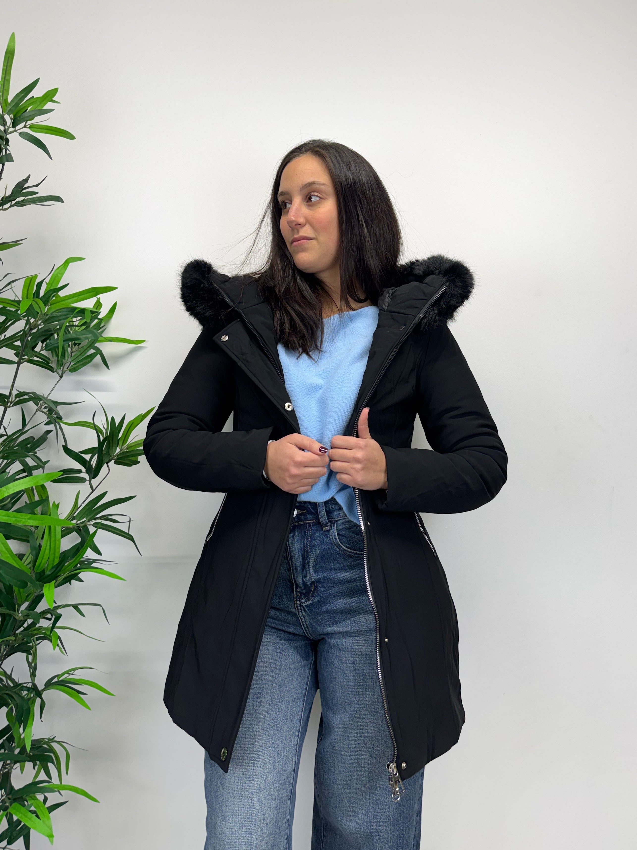 Parka slim fit con pelliccia removibile