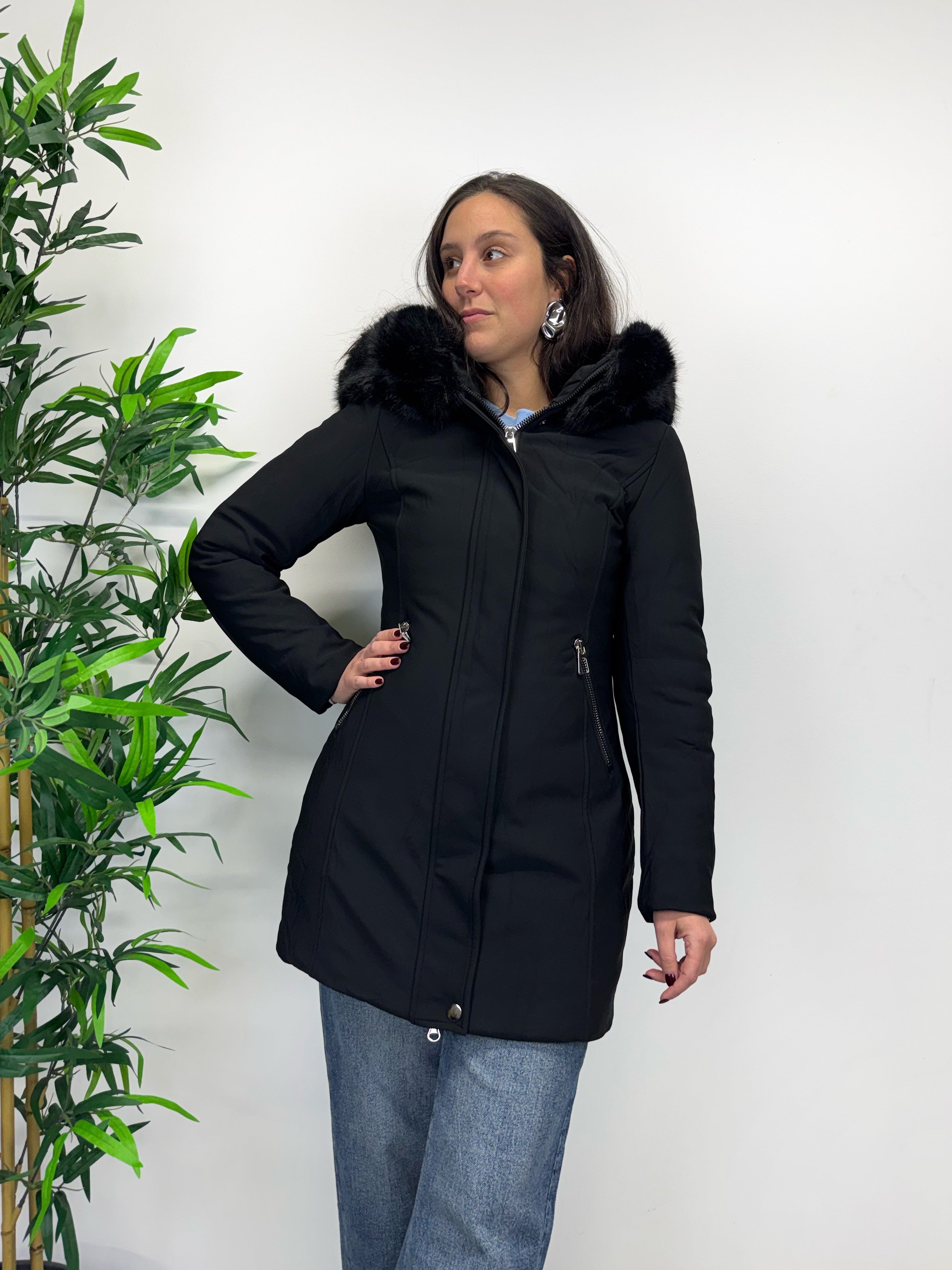 Parka slim fit con pelliccia removibile