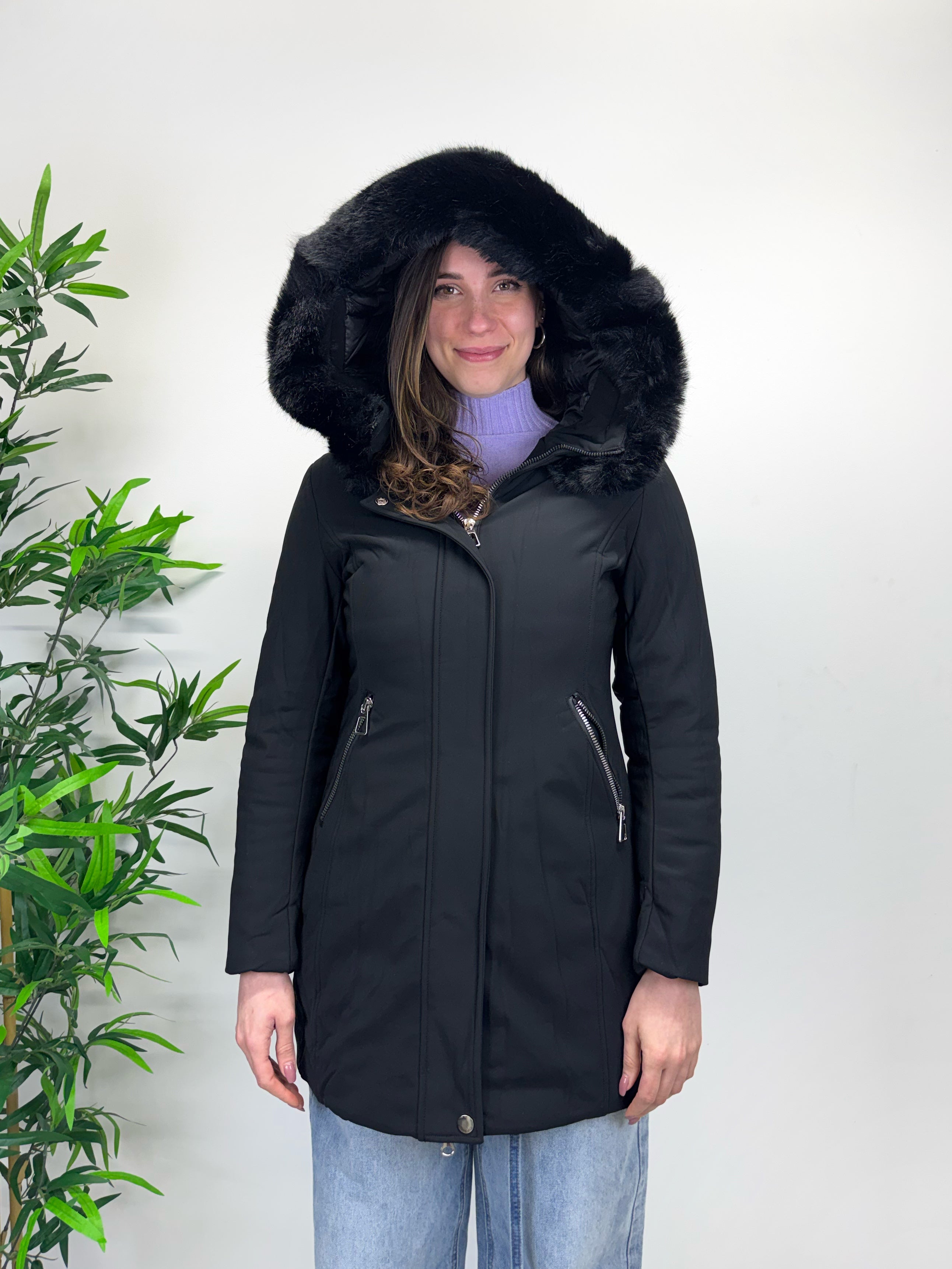 Parka slim fit con pelliccia removibile