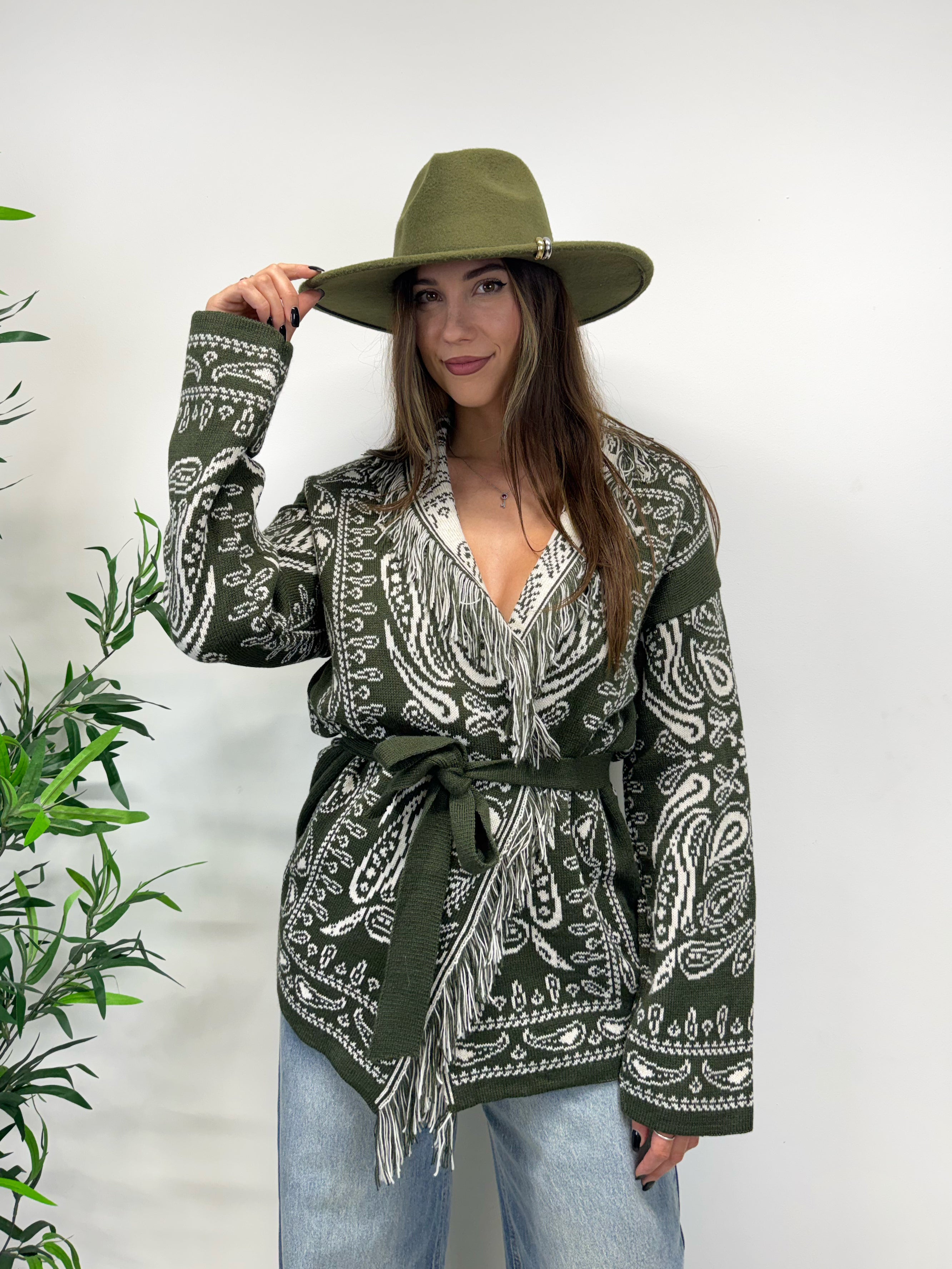 Cardigan CHUCKY verde militare/bianco