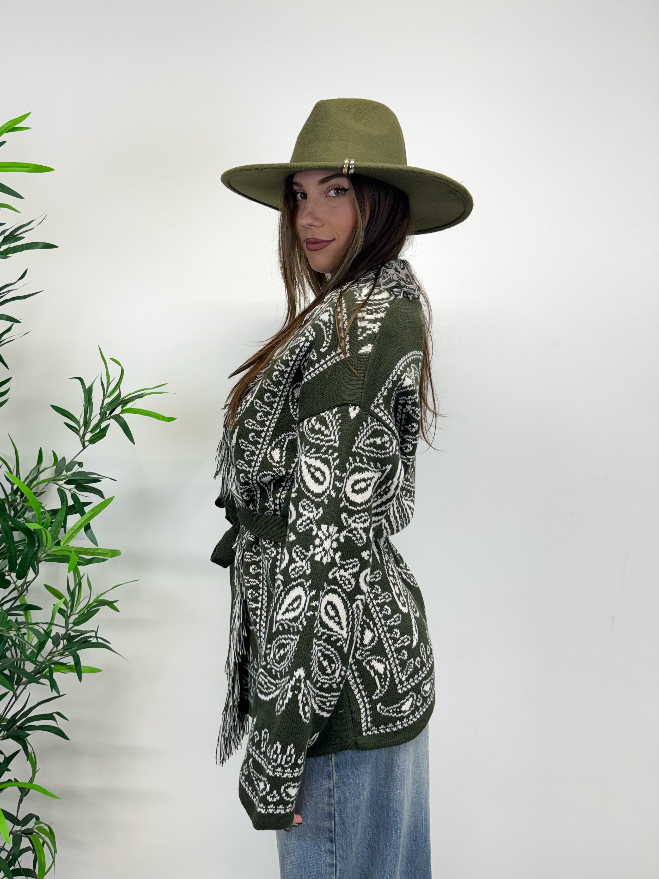 Cardigan CHUCKY verde militare/bianco