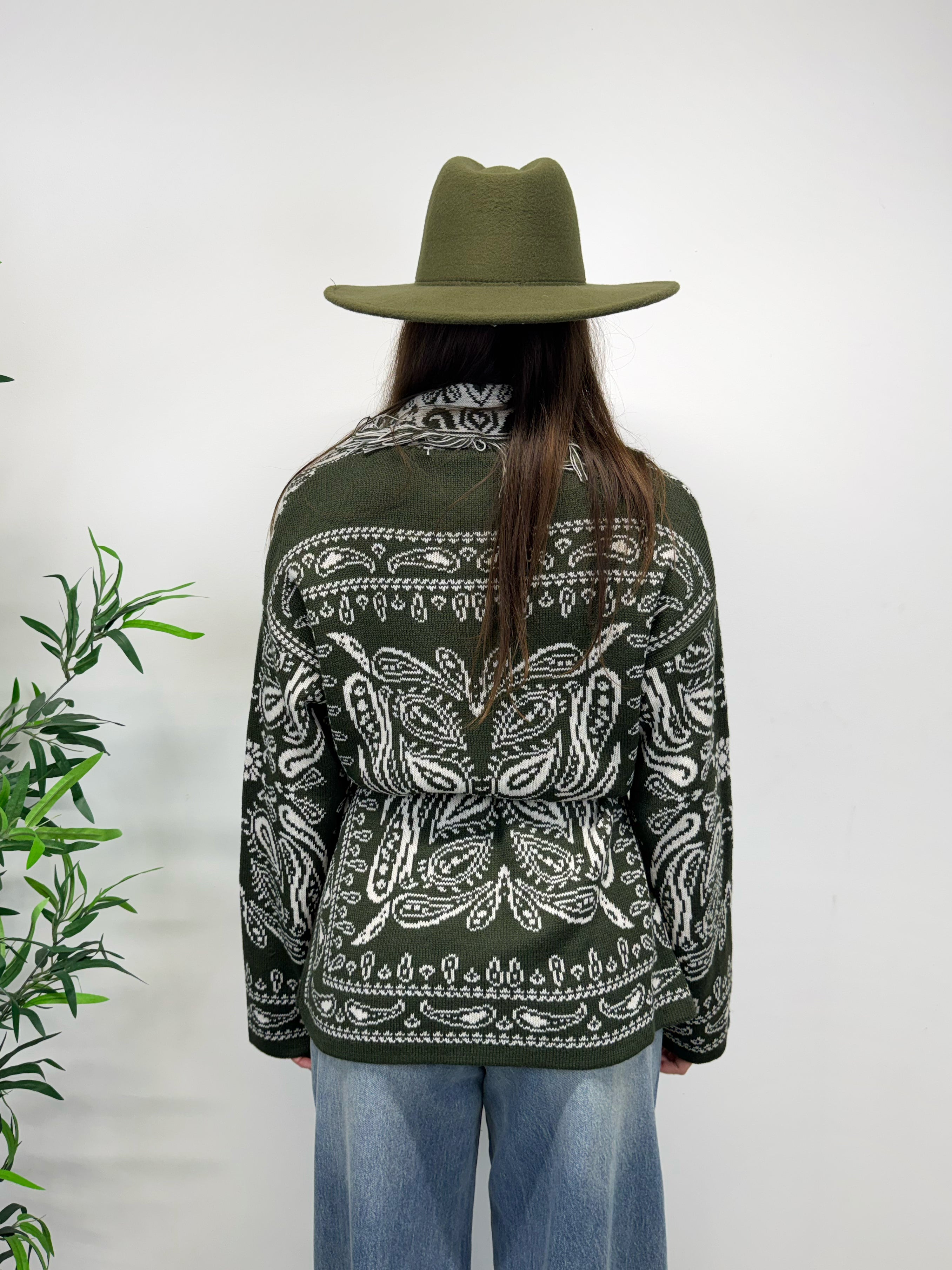 Cardigan CHUCKY verde militare/bianco