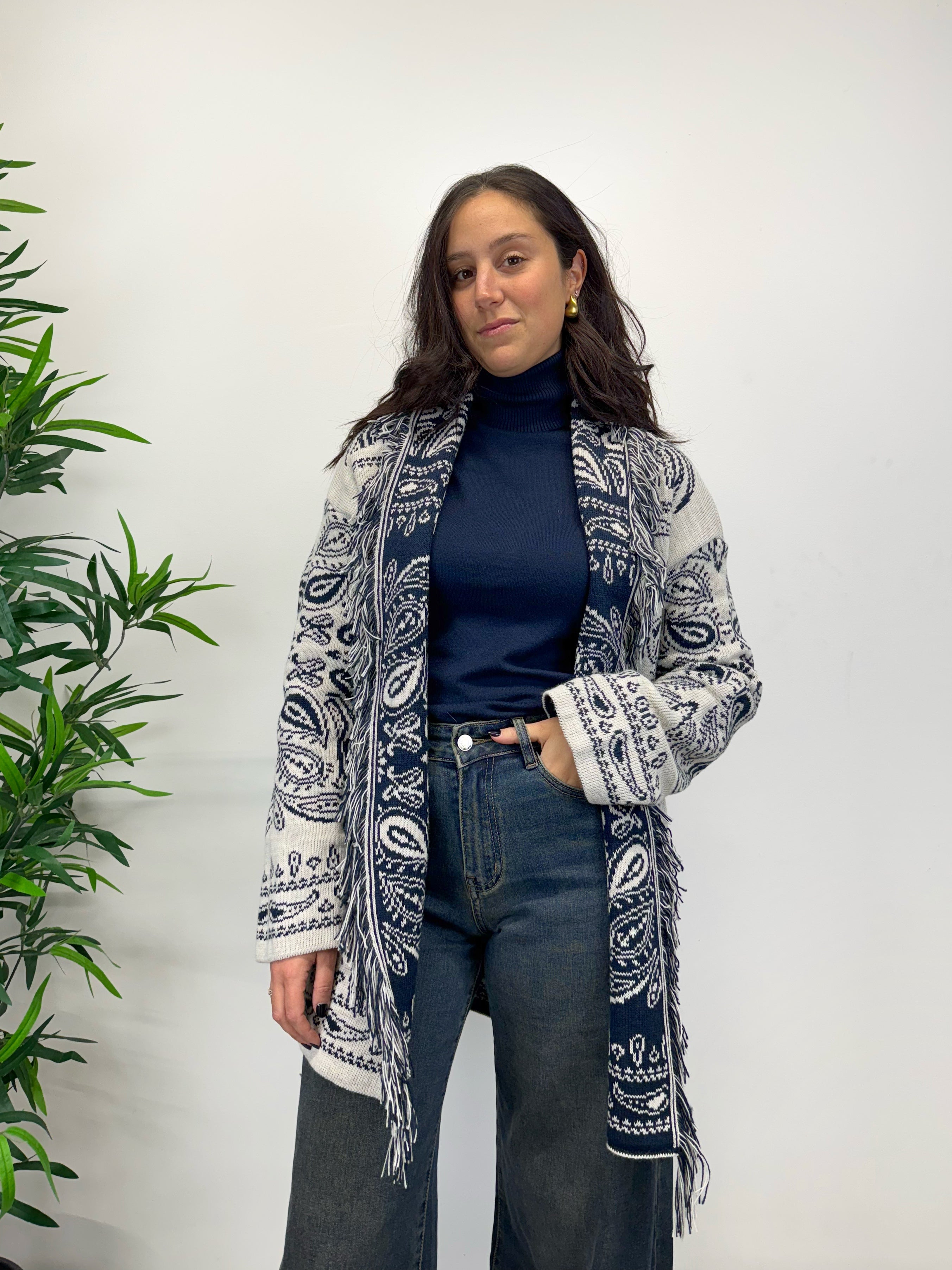 Cardigan CHUCKY bianco e blu