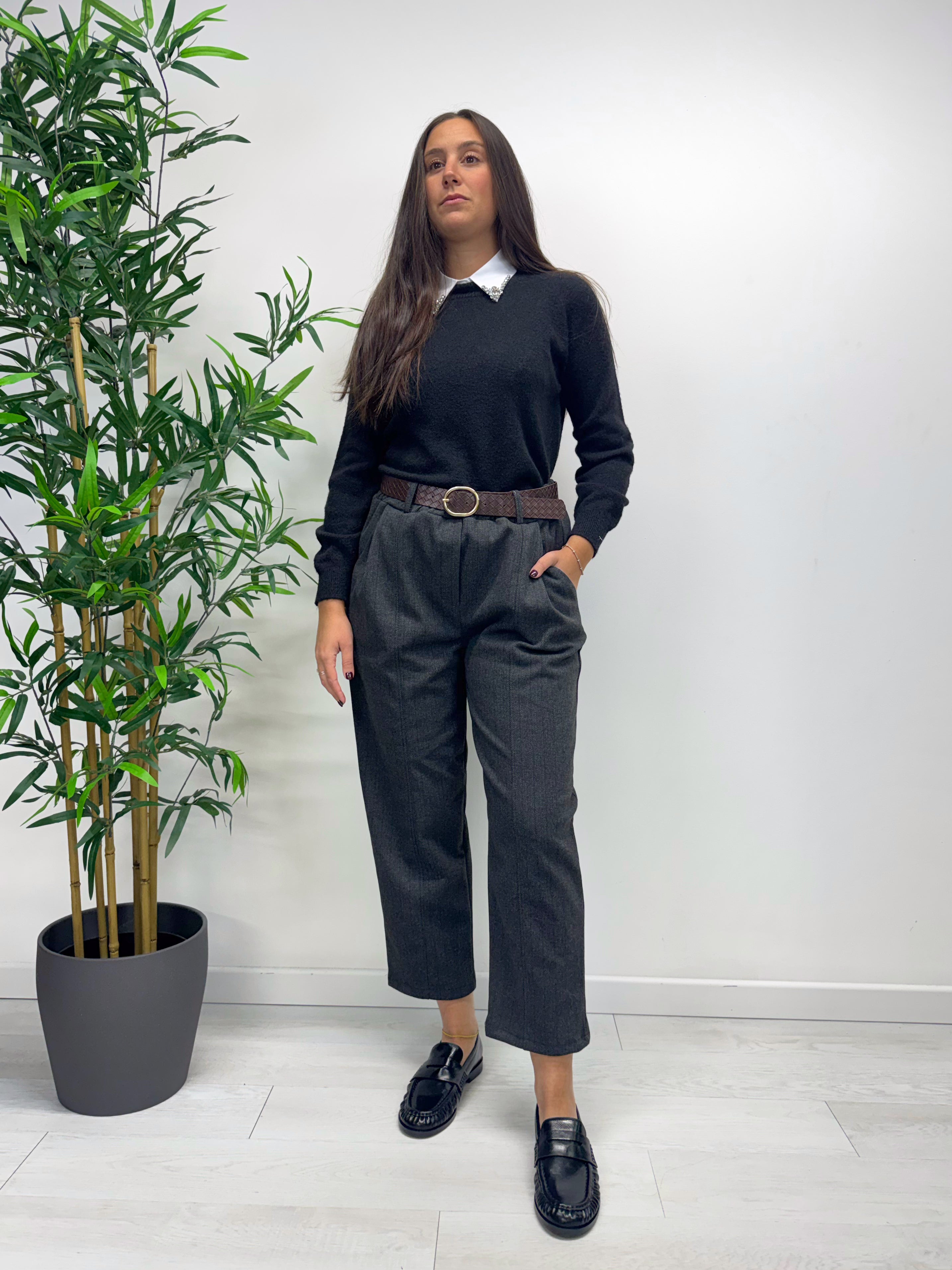Pantaloni barrel spigati antracite