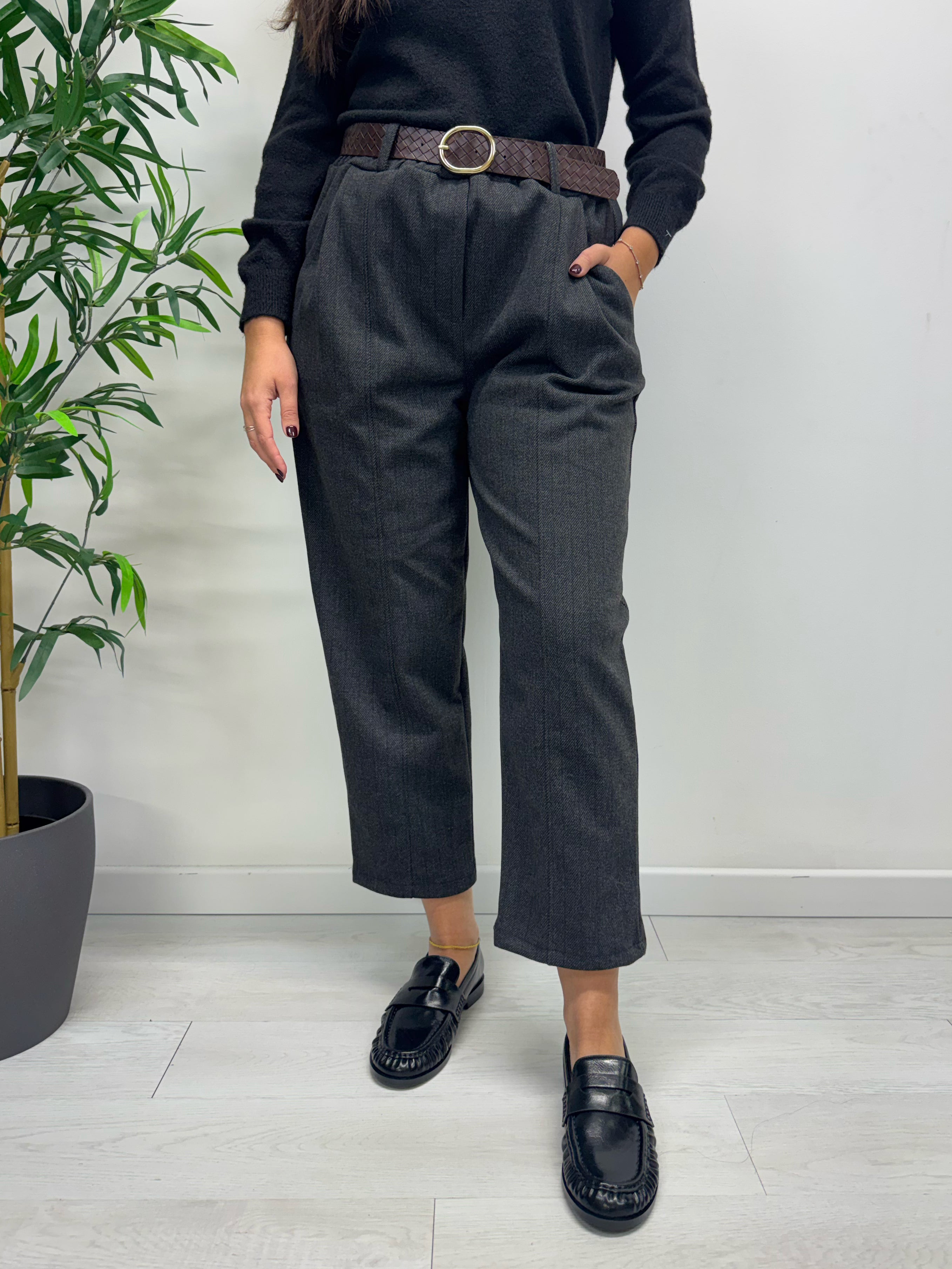 Pantaloni barrel spigati antracite