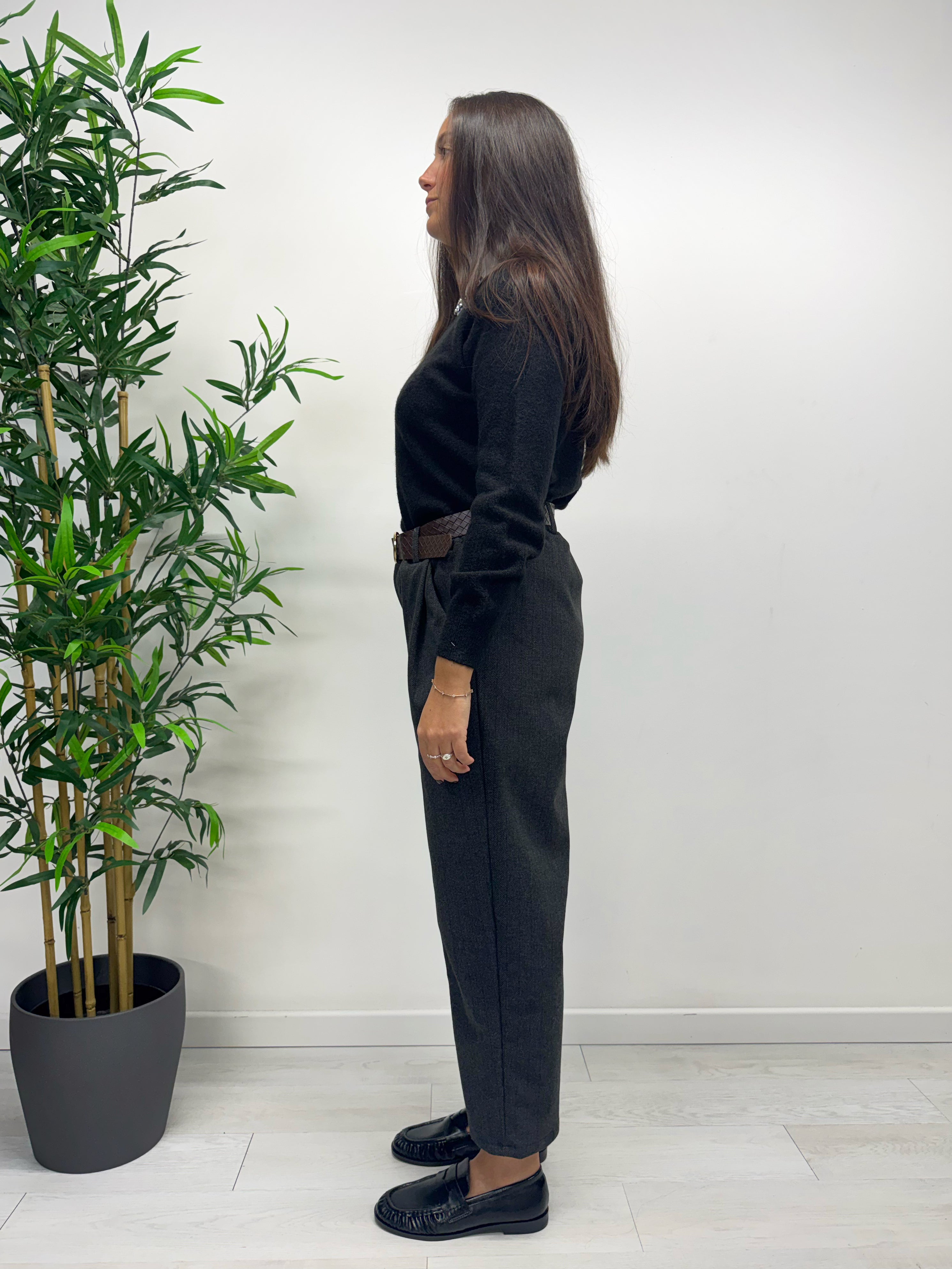 Pantaloni barrel spigati antracite