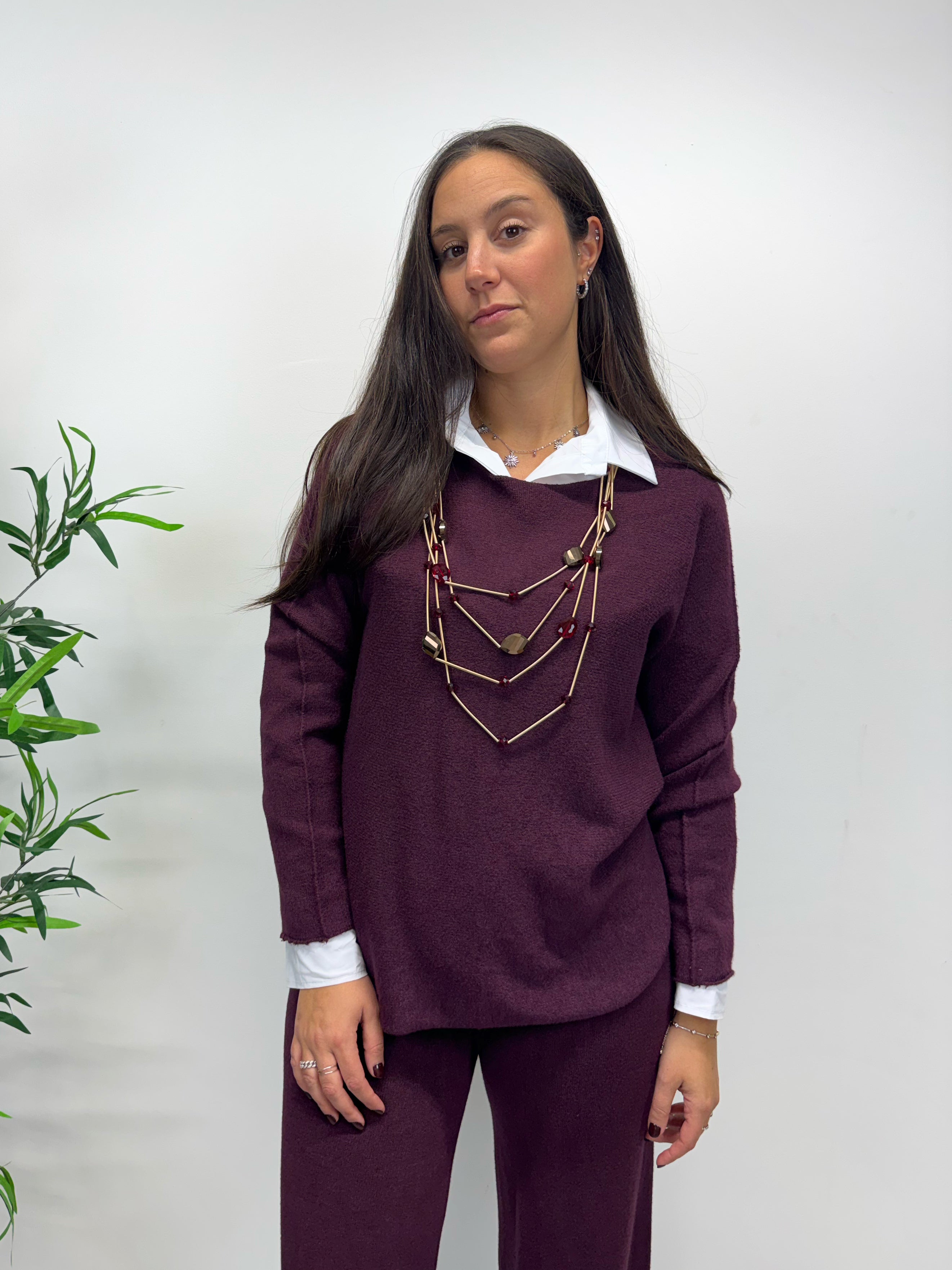 Twin-set in maglina vino