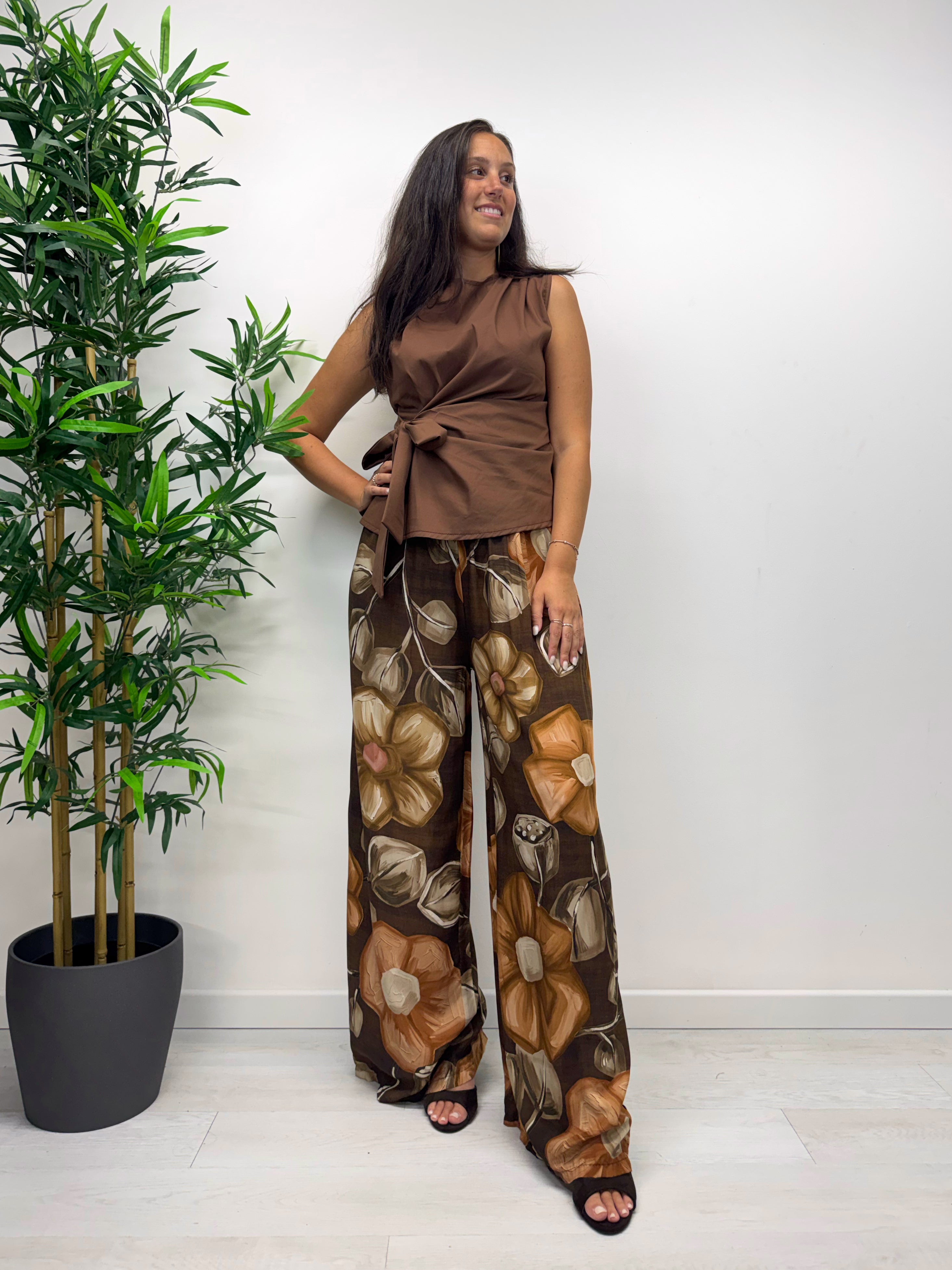Pantaloni a palazzo FLOWERS caffè