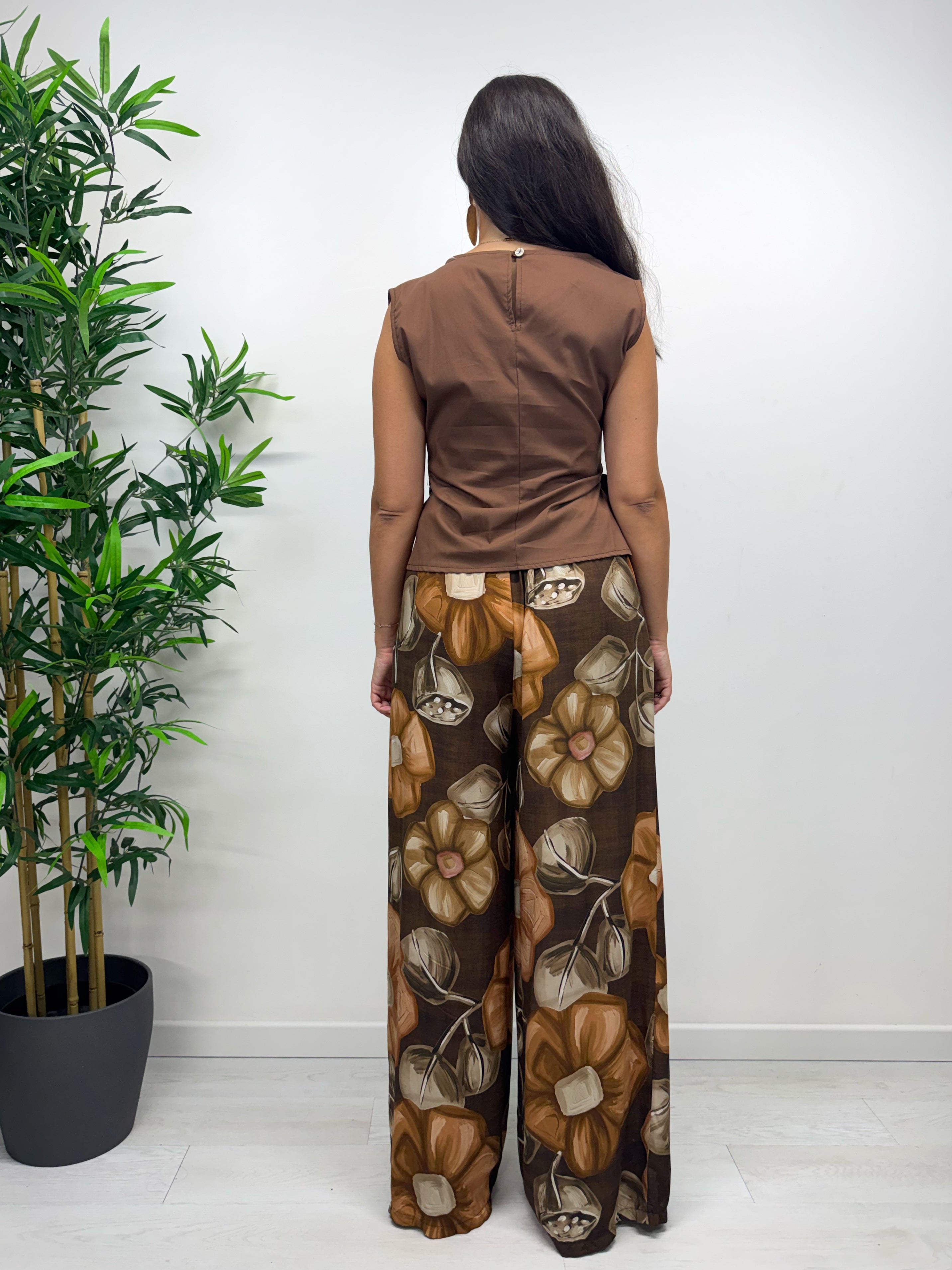 Pantaloni a palazzo FLOWERS caffè
