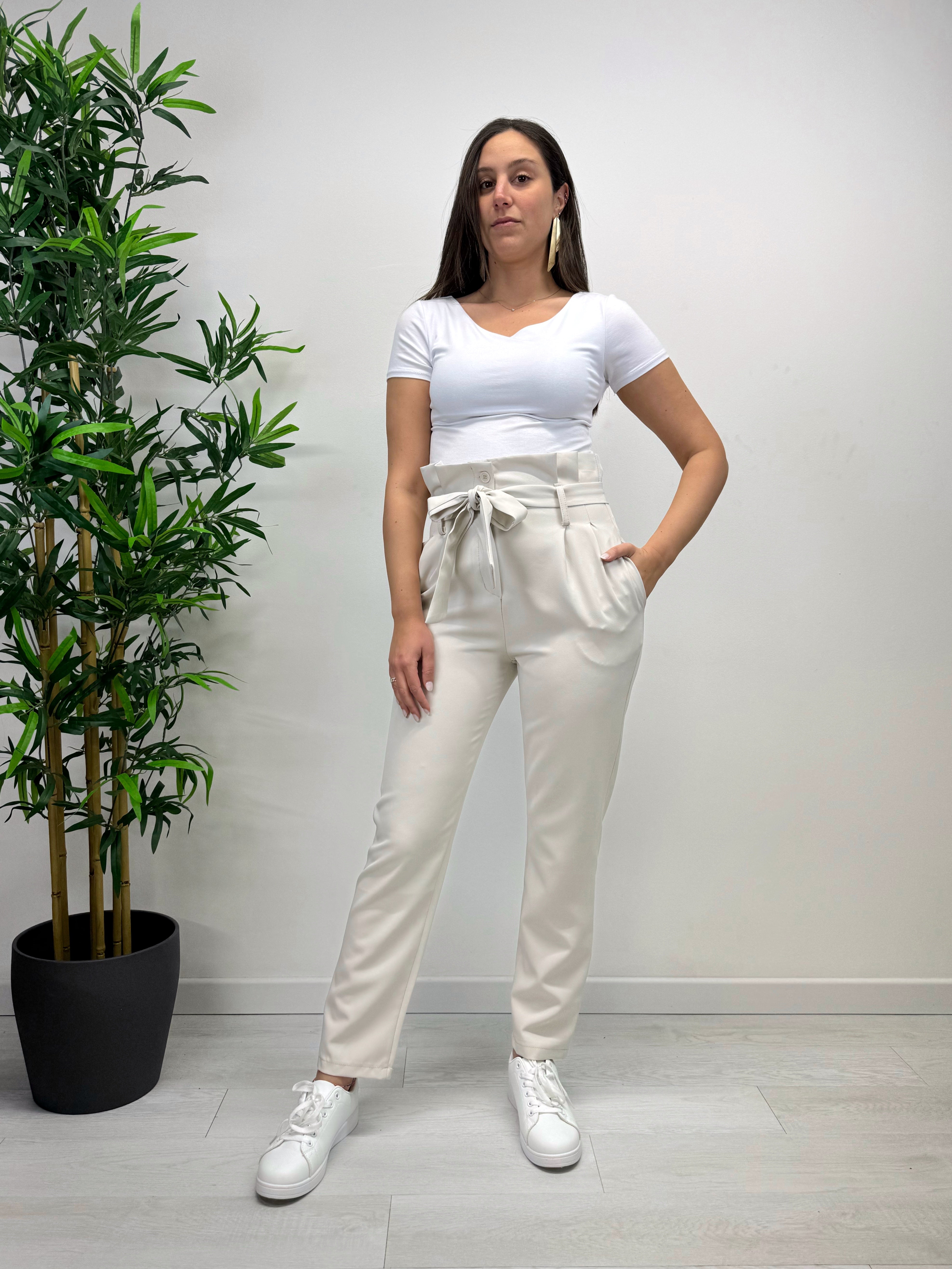 Pantaloni fiocco beige