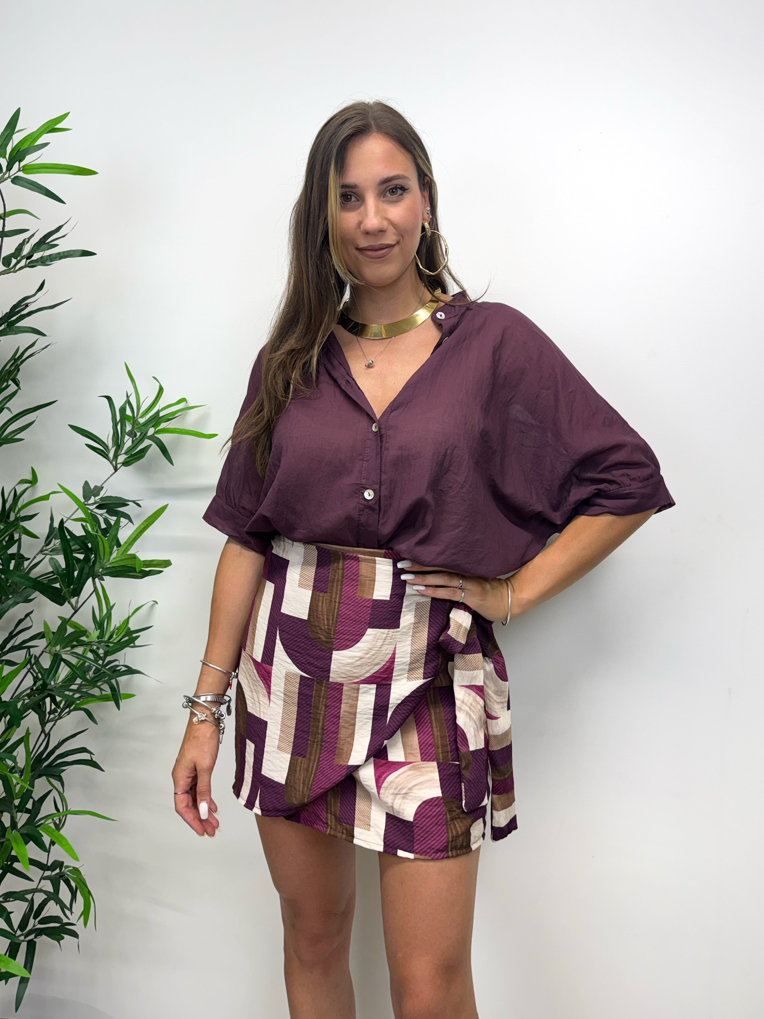 Minigonna a pareo vino e beige