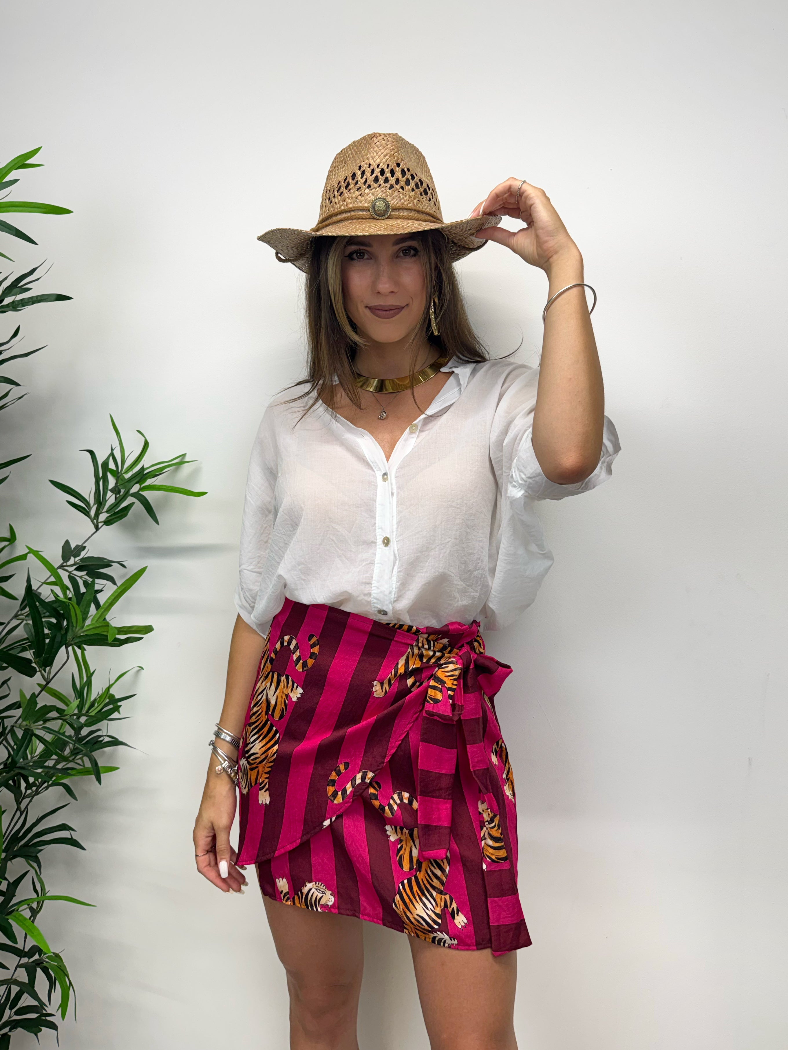 Minigonna a pareo vino e fucsia