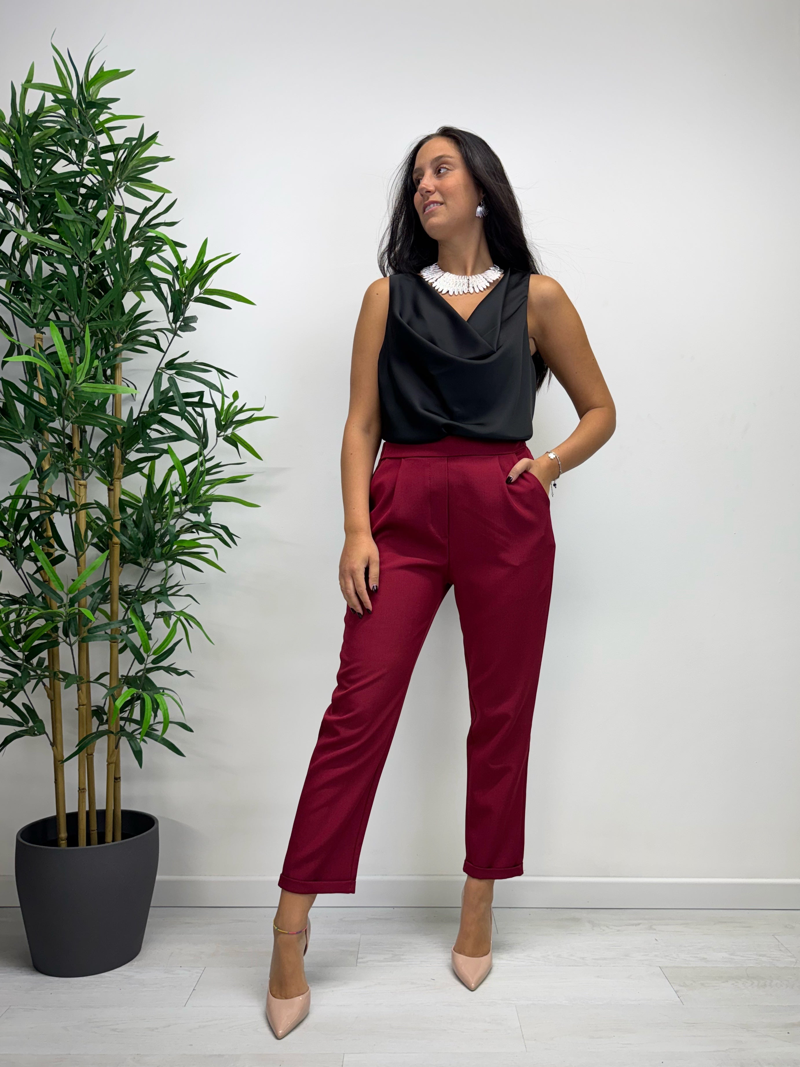 Pantaloni MARGARET con elastico fragola
