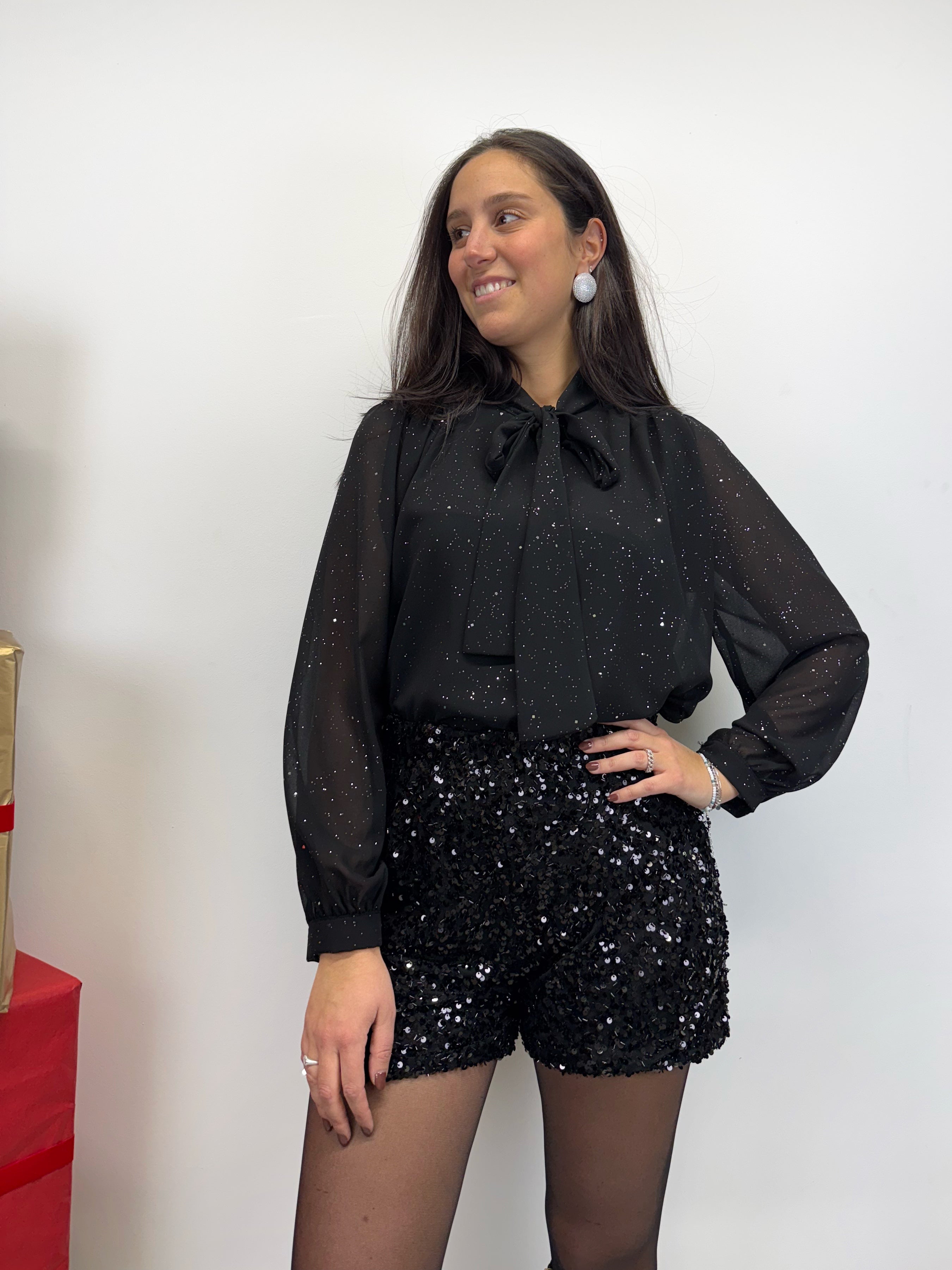 Shorts in paillettes neri