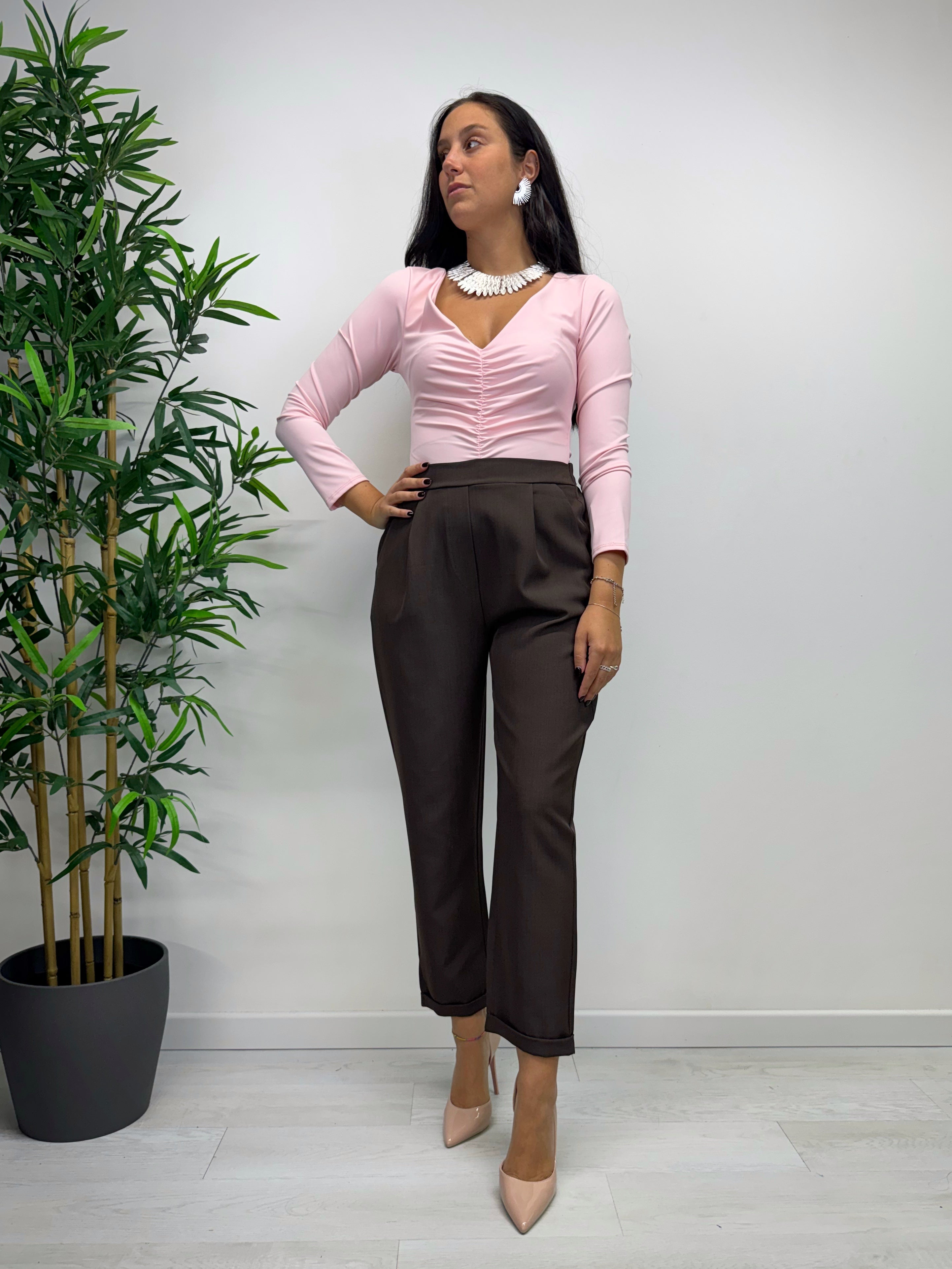 Pantaloni MARGARET con elastico caffè