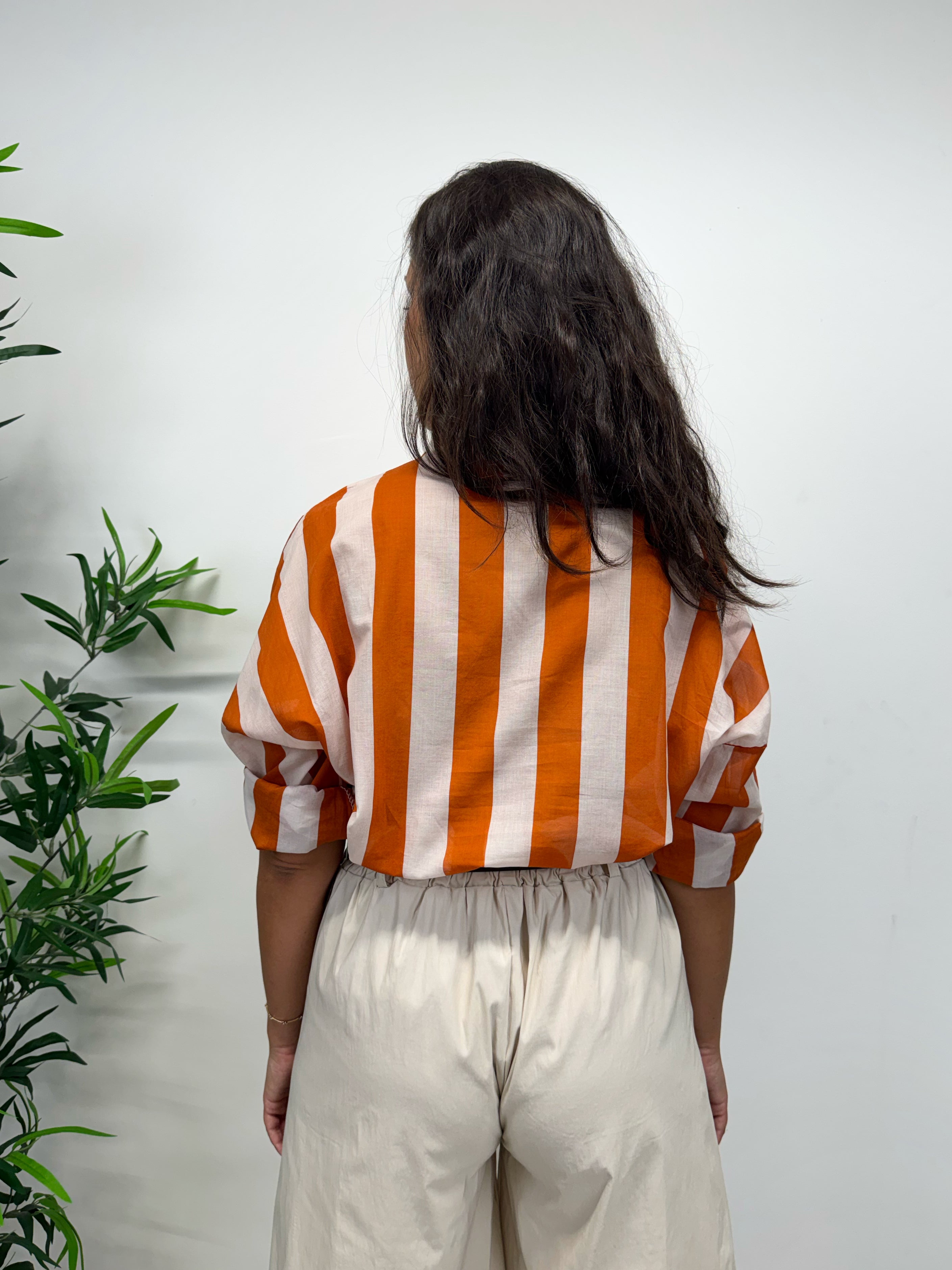 Camicia a righe panna e zucca