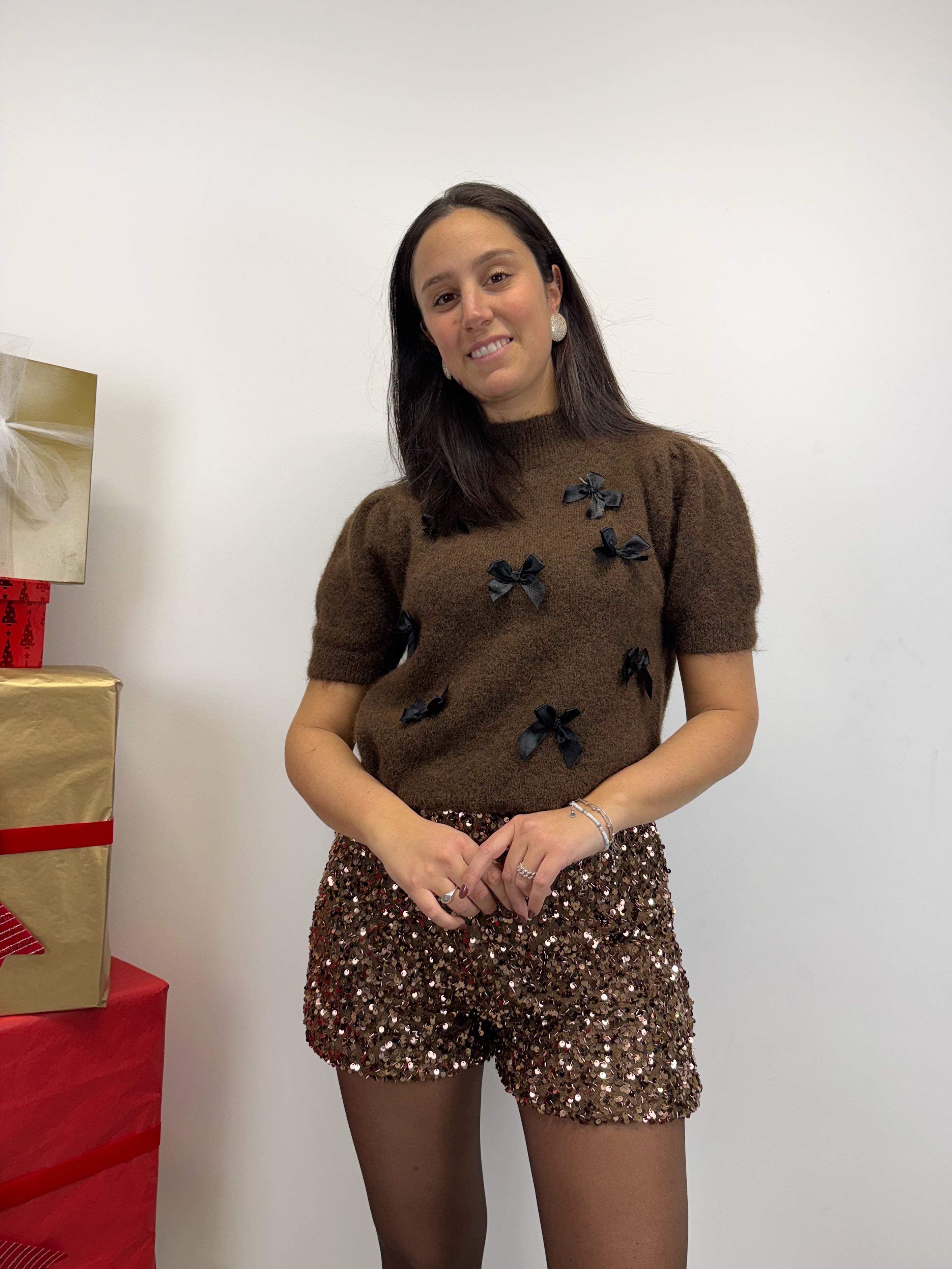 Shorts in paillettes caffè