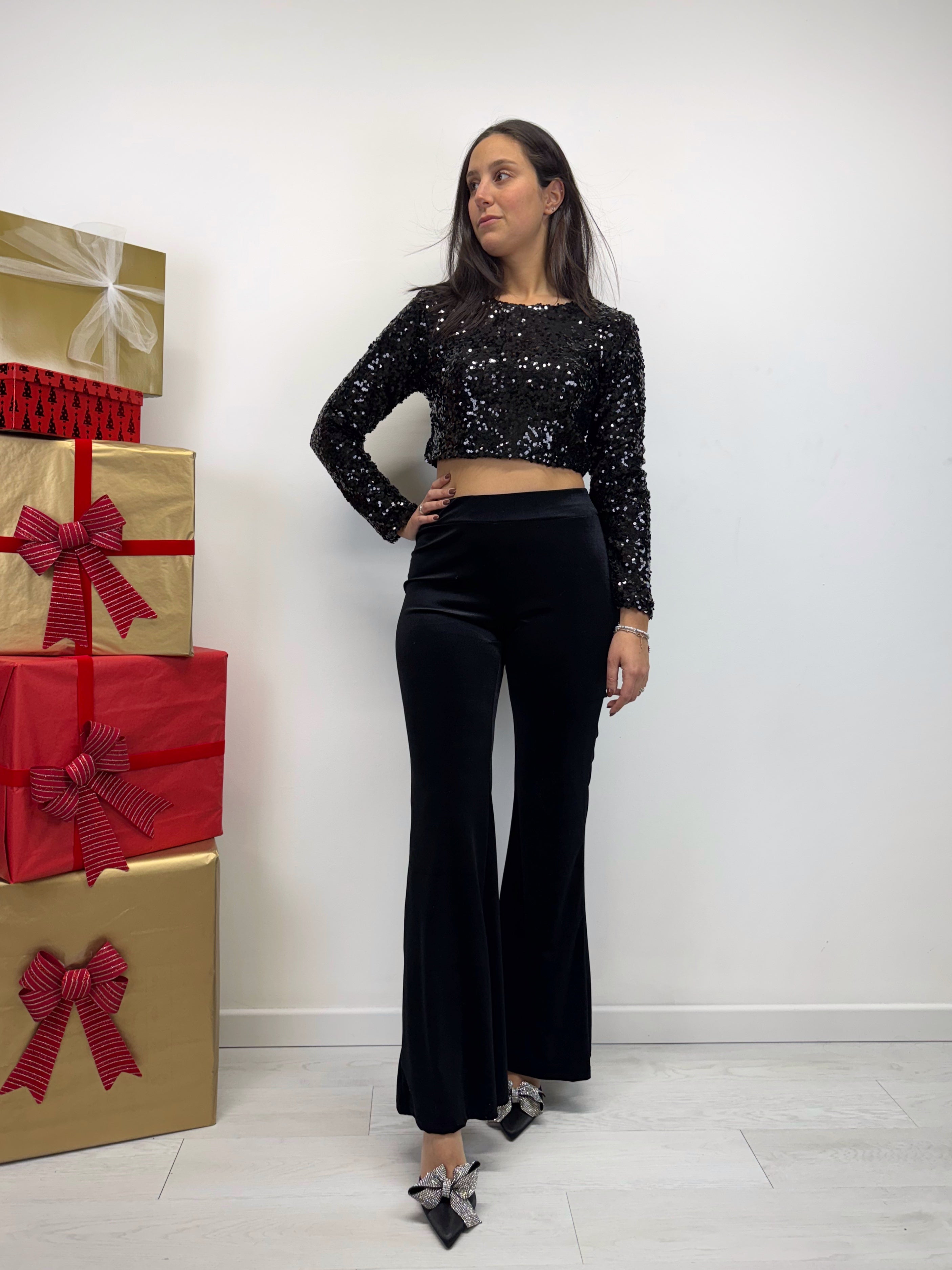 Pantaloni a zampa in velluto +colori