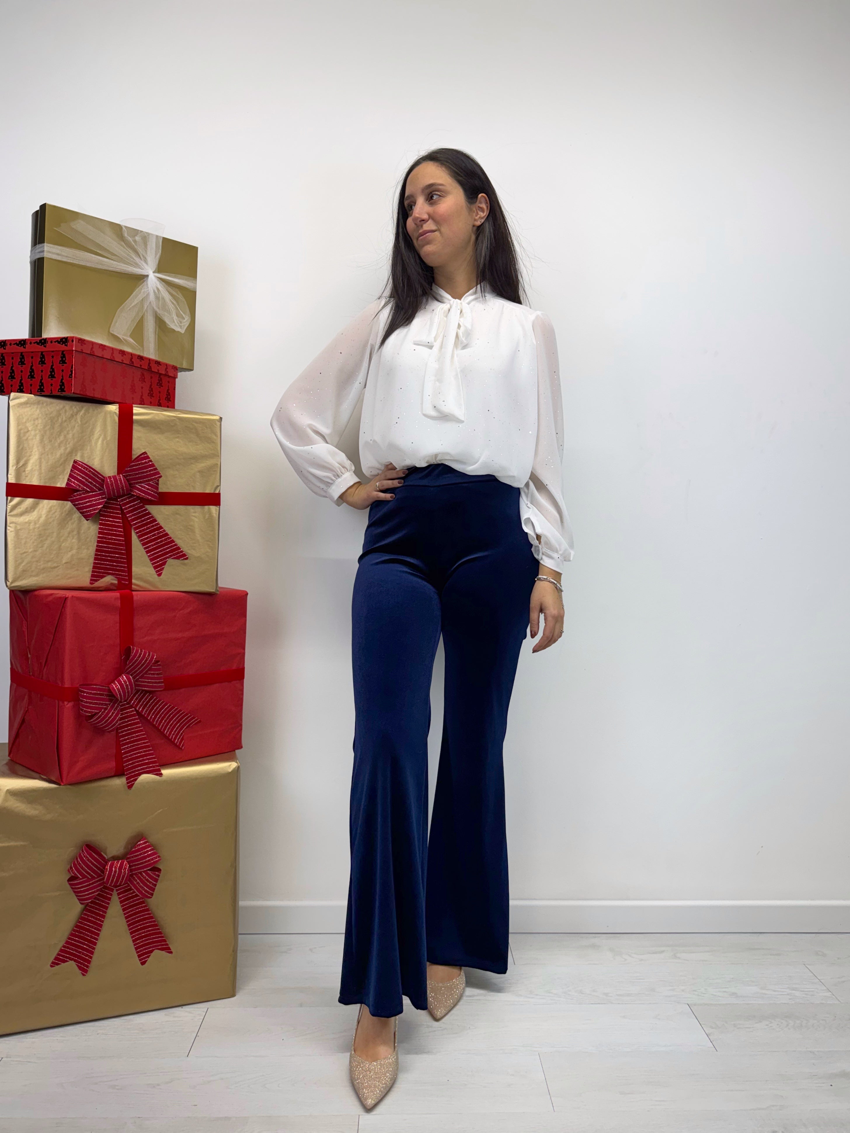 Pantaloni a zampa in velluto +colori