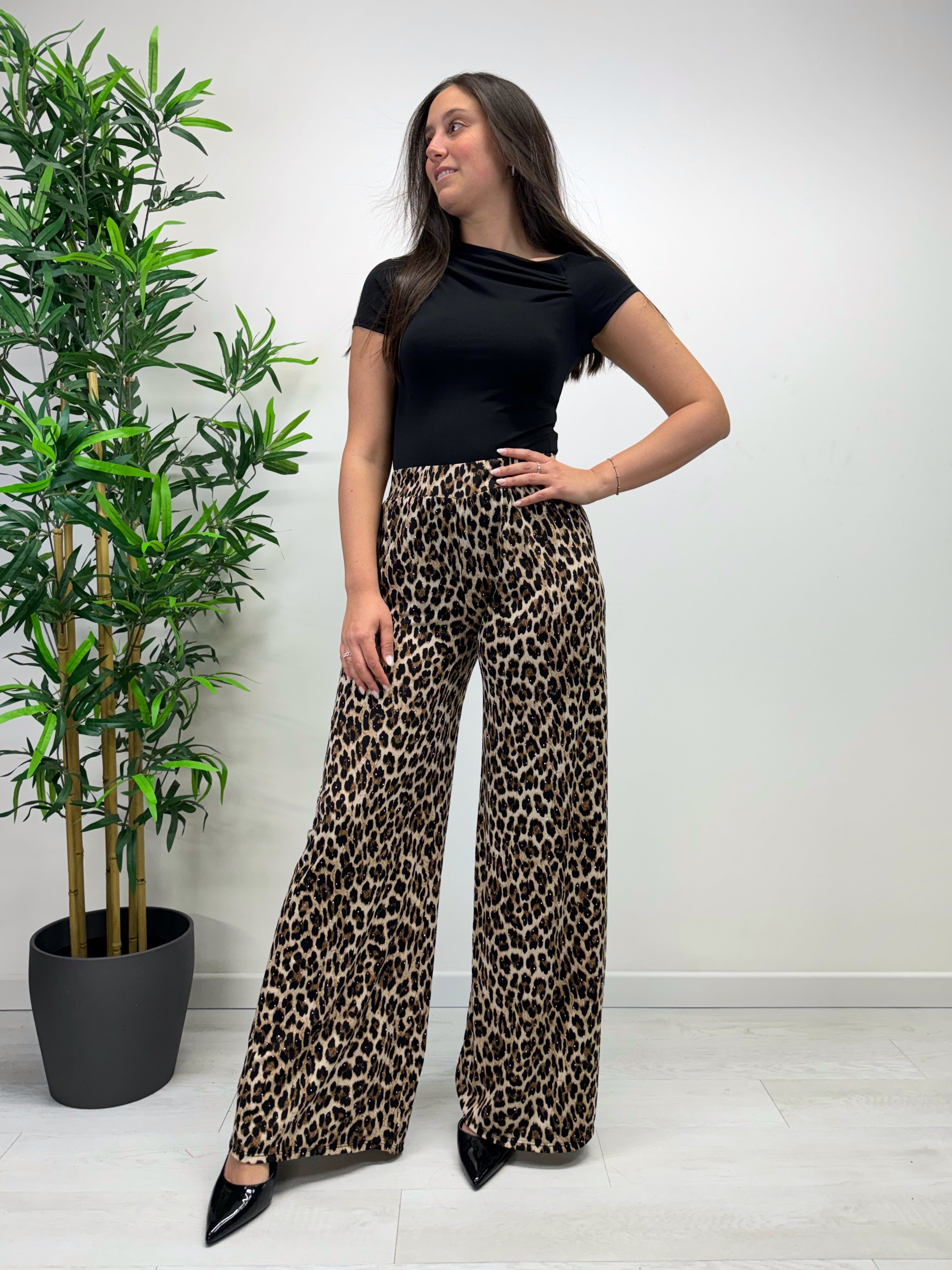 Pantapalazzo leopardato con strass
