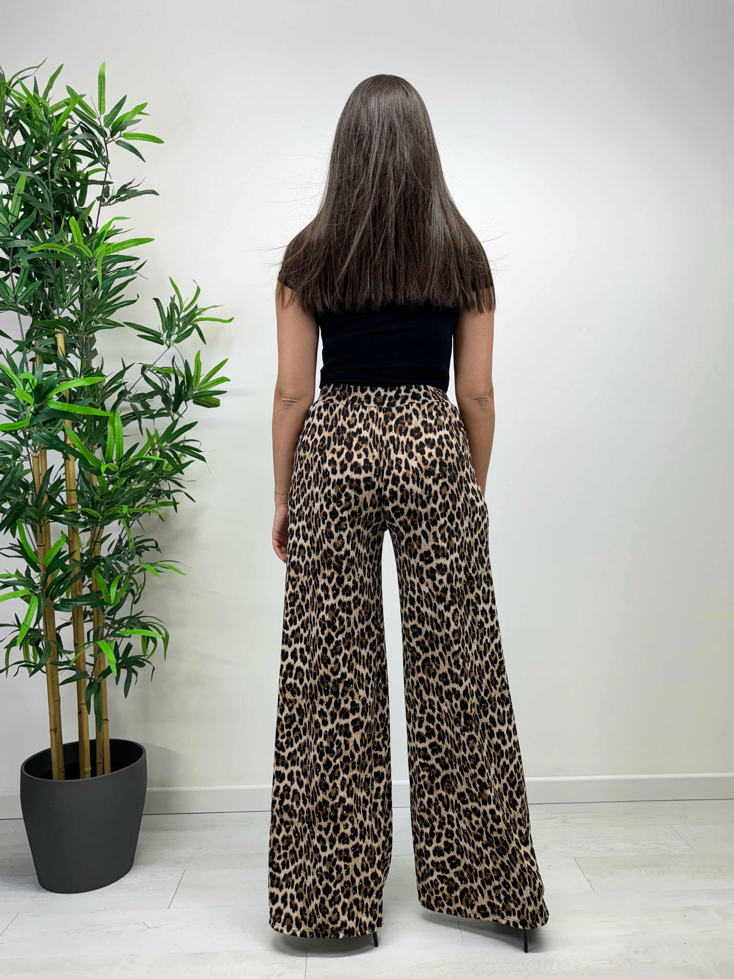 Pantapalazzo leopardato con strass