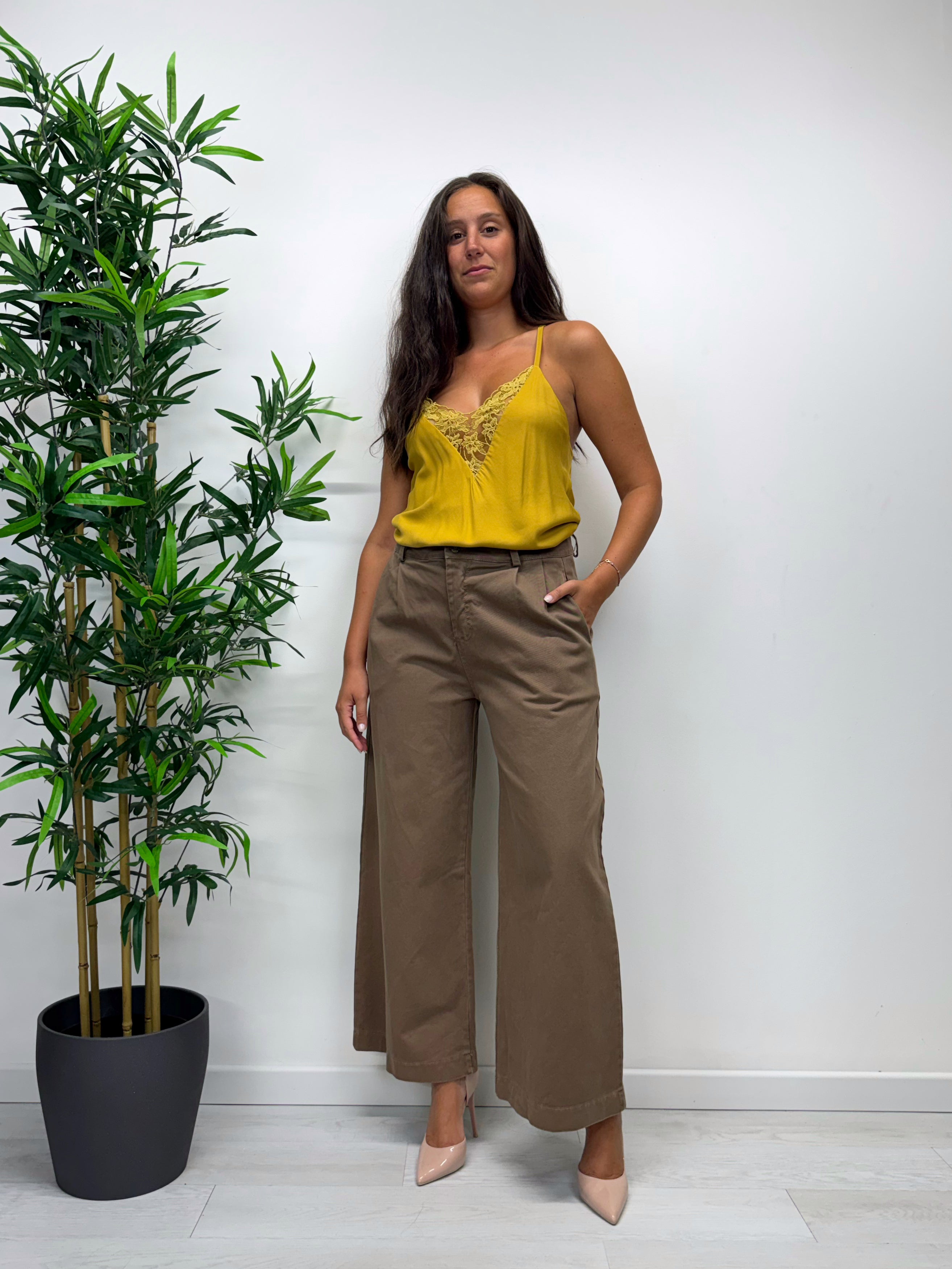 Jeans a palazzo cropped tabacco