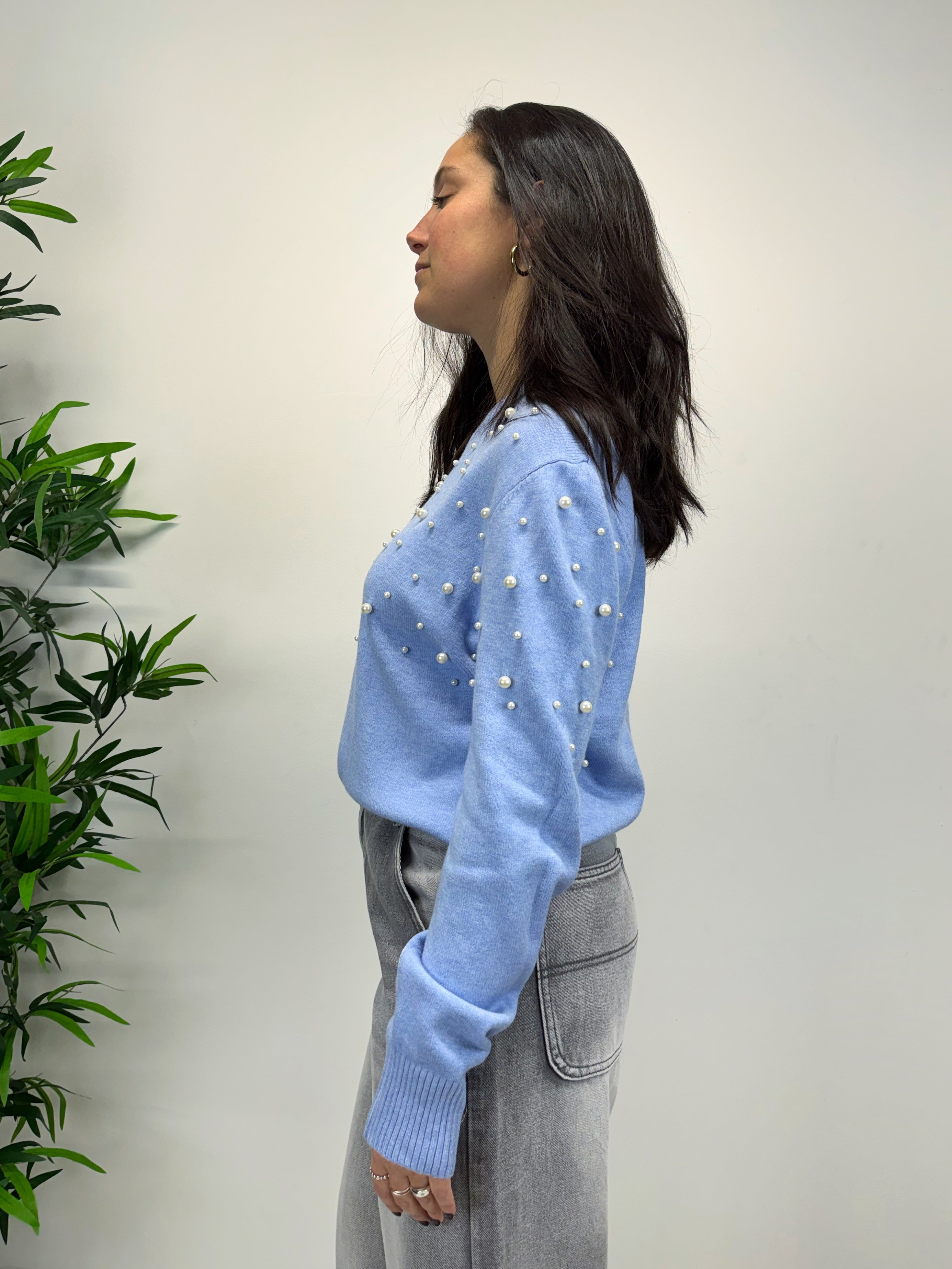 Maglioncino con perle ceruleo