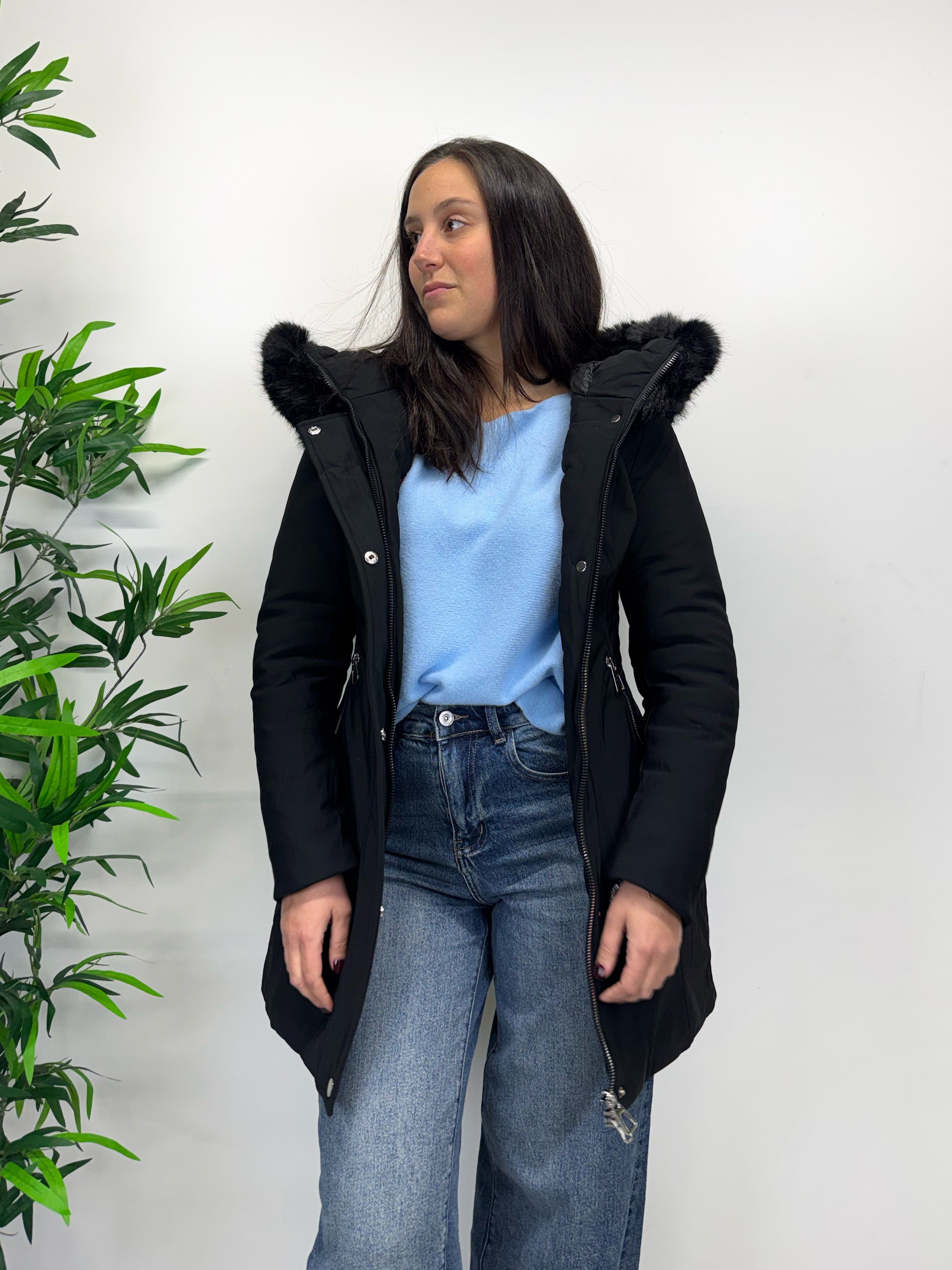 Parka slim fit con pelliccia removibile