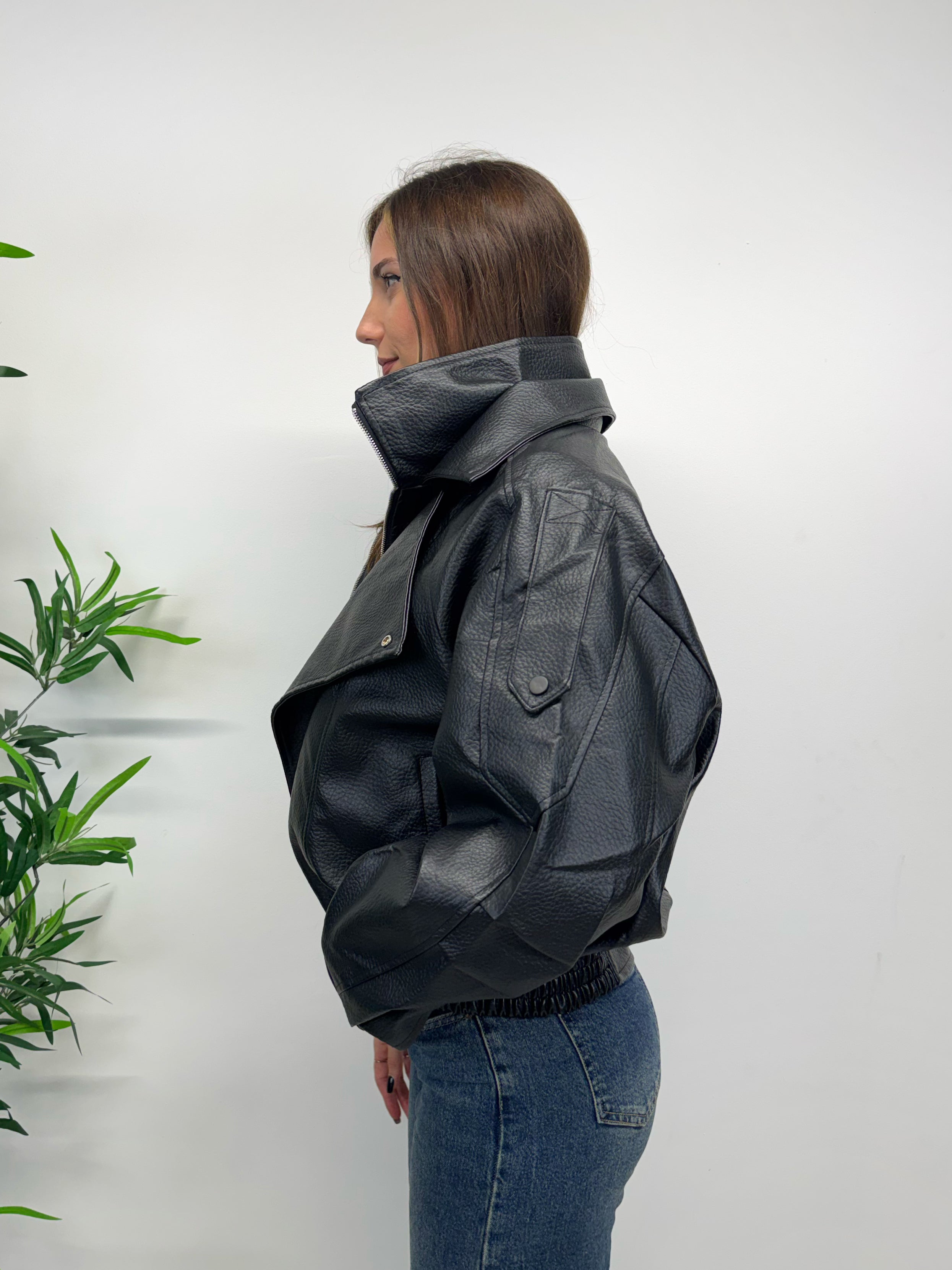 Giacca finta pelle martellata nero
