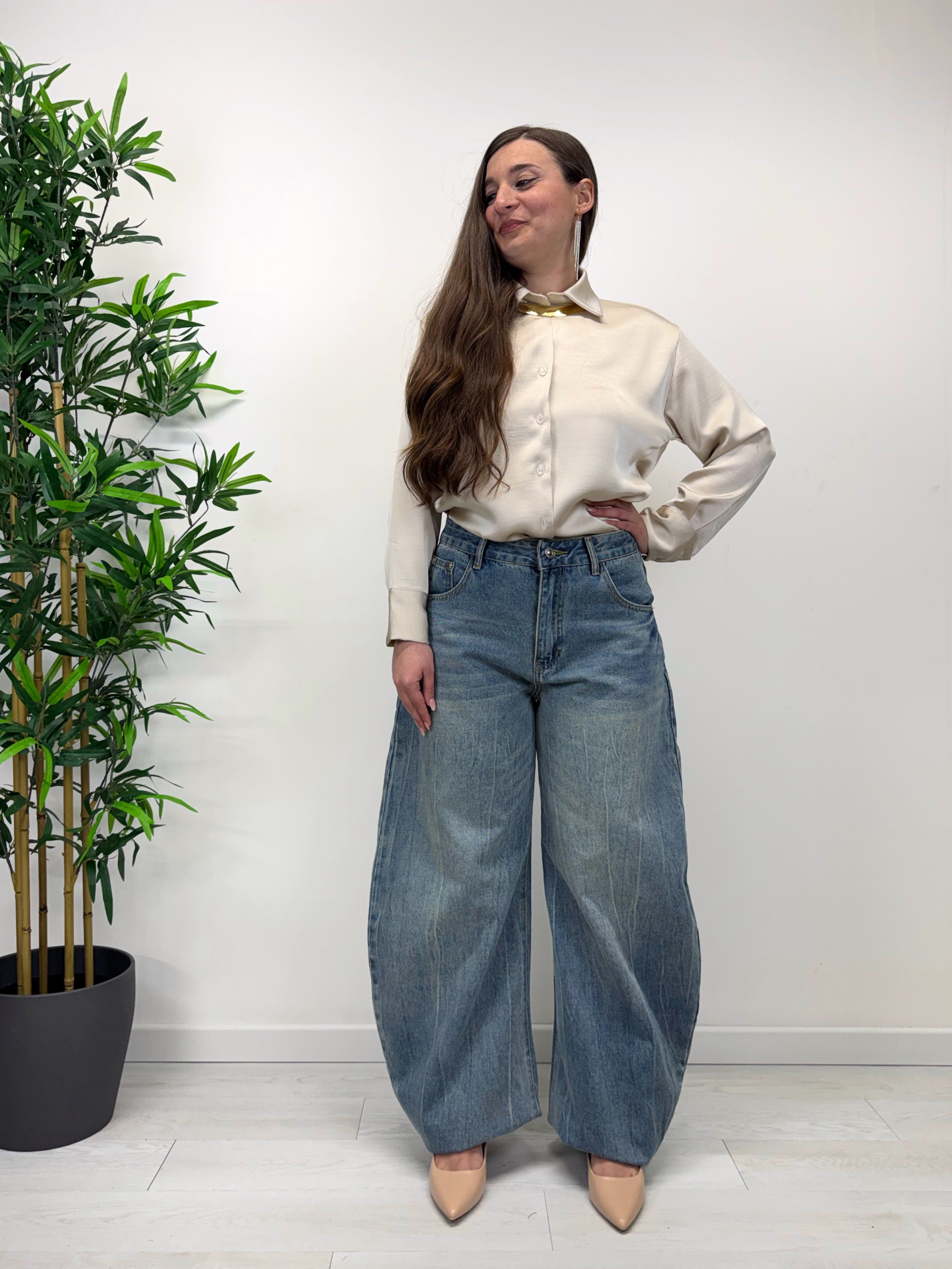 Jeans barrel lavaggio medio chiaro