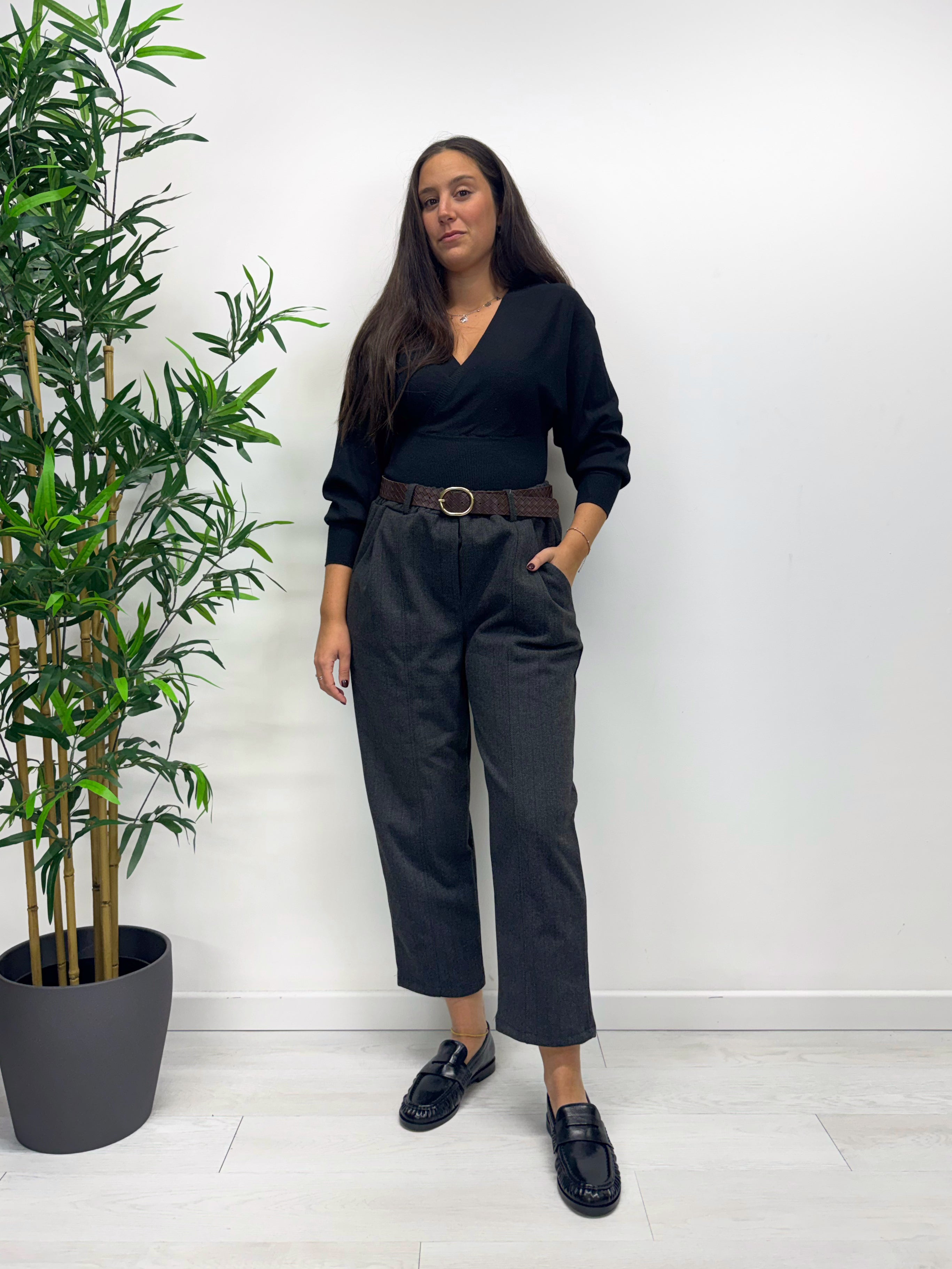 Pantaloni barrel spigati antracite