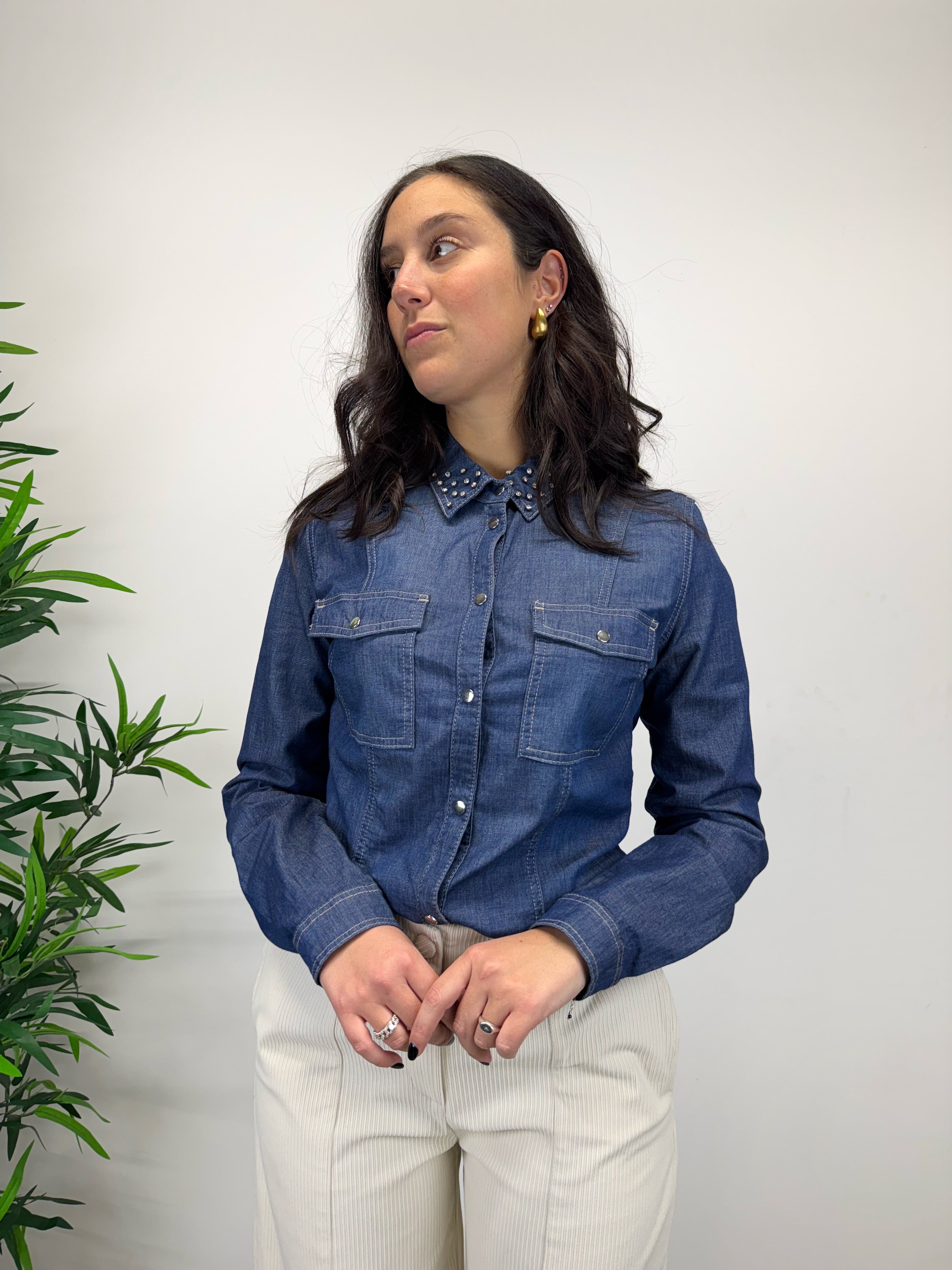Camicia in jeans e strass