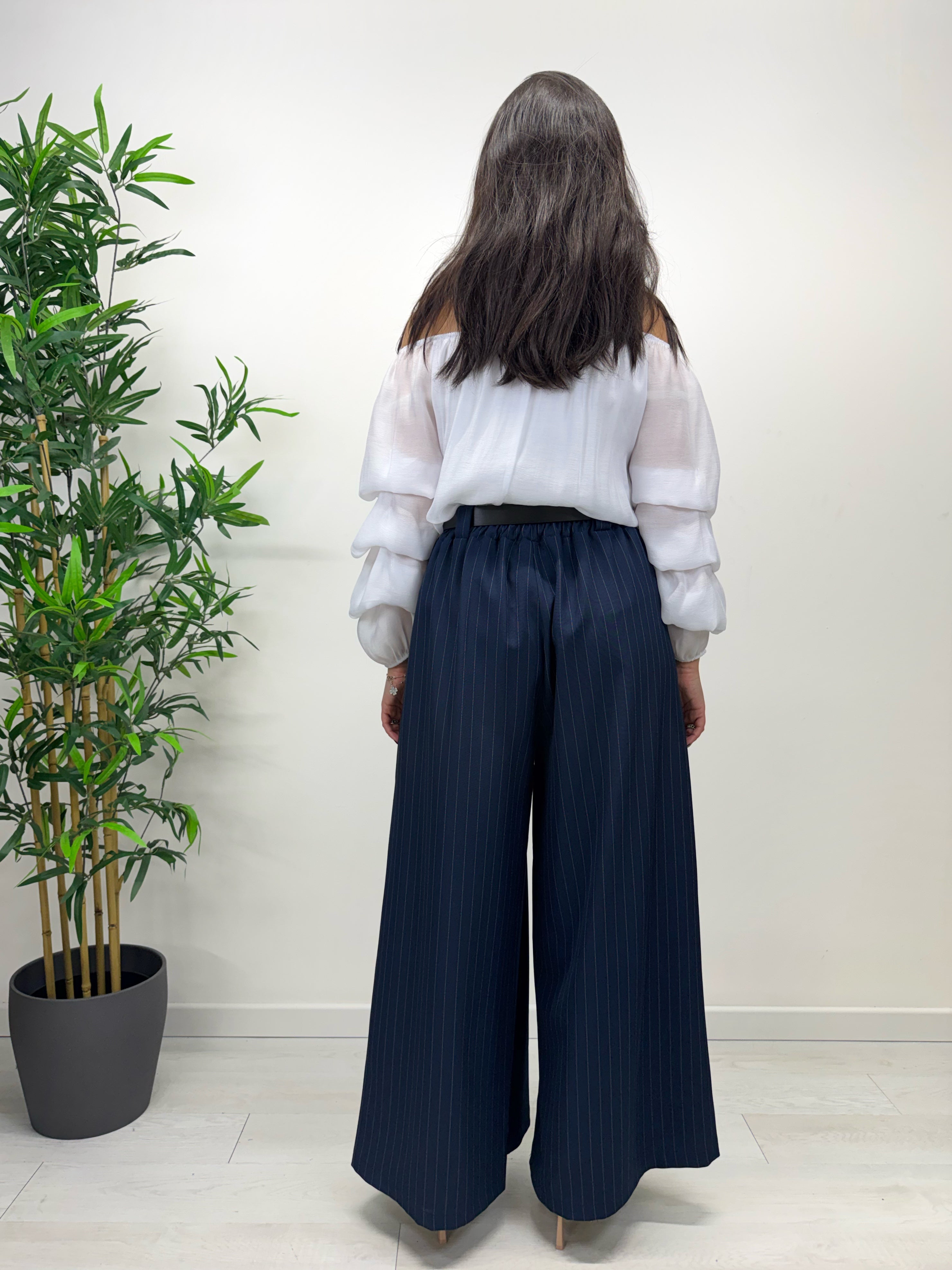 Pantapalazzo gessato blu navy